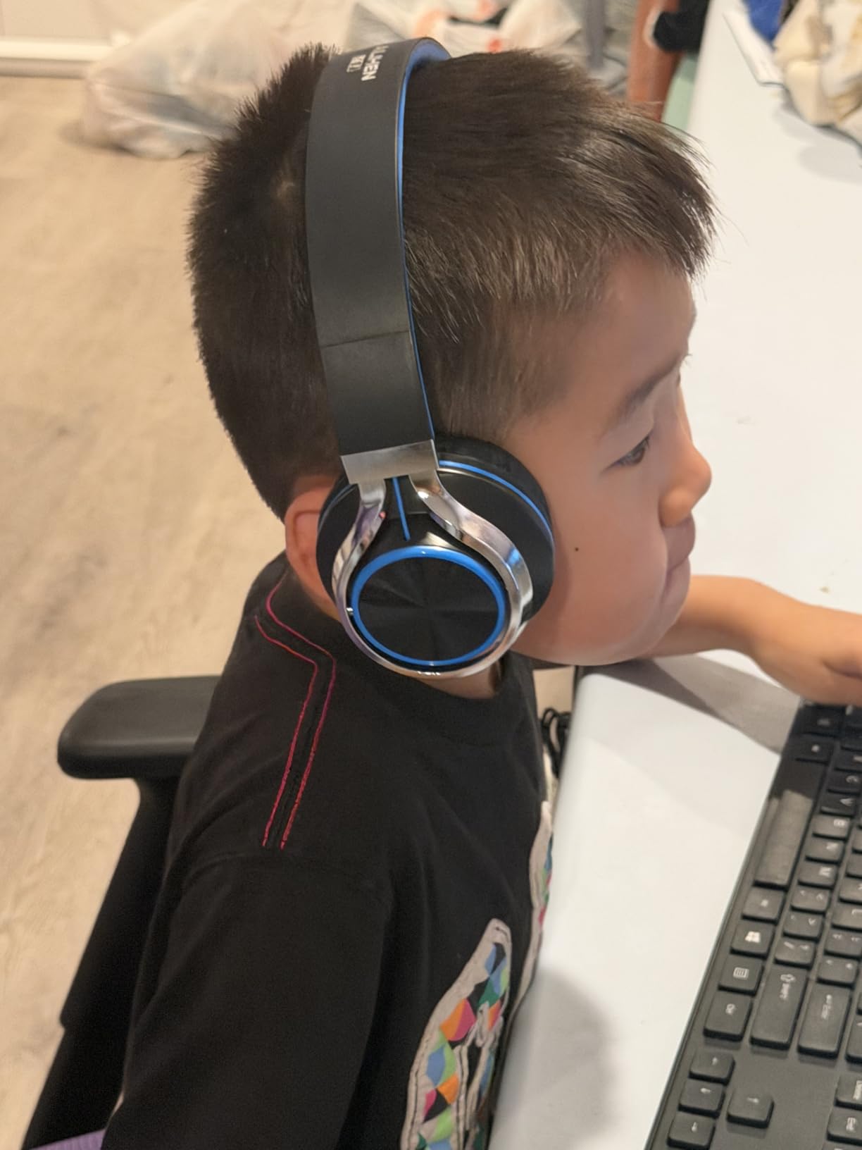 AILIHEN C8 Kids Wired Headphones with Mic for School, 3.5mm Jack, BlackBlue On Ear Headsets and Volume Control Foldable, Corded Computer Chromebook for Children Teens Classroom Online Learning Travel customer photo 1