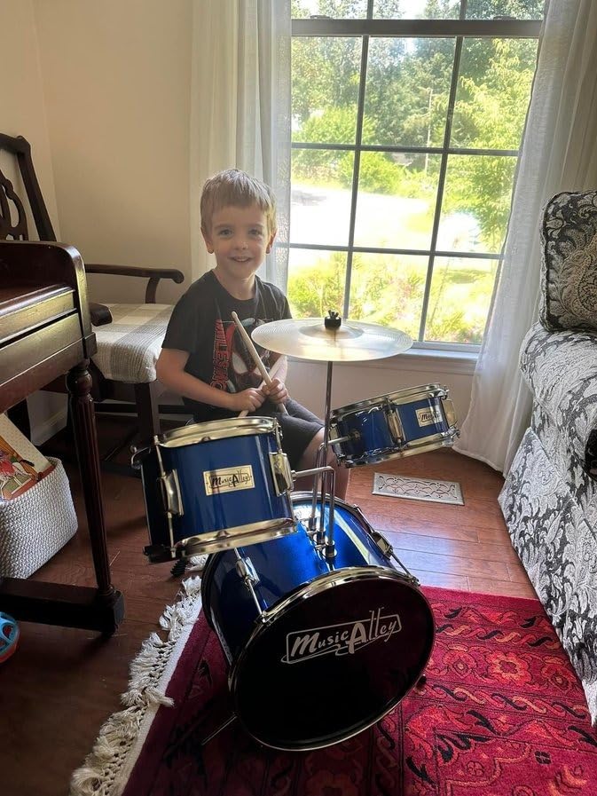 Music Alley 3 Piece Kids Drum Set with Throne, Cymbal & Sticks, Black customer photo 2