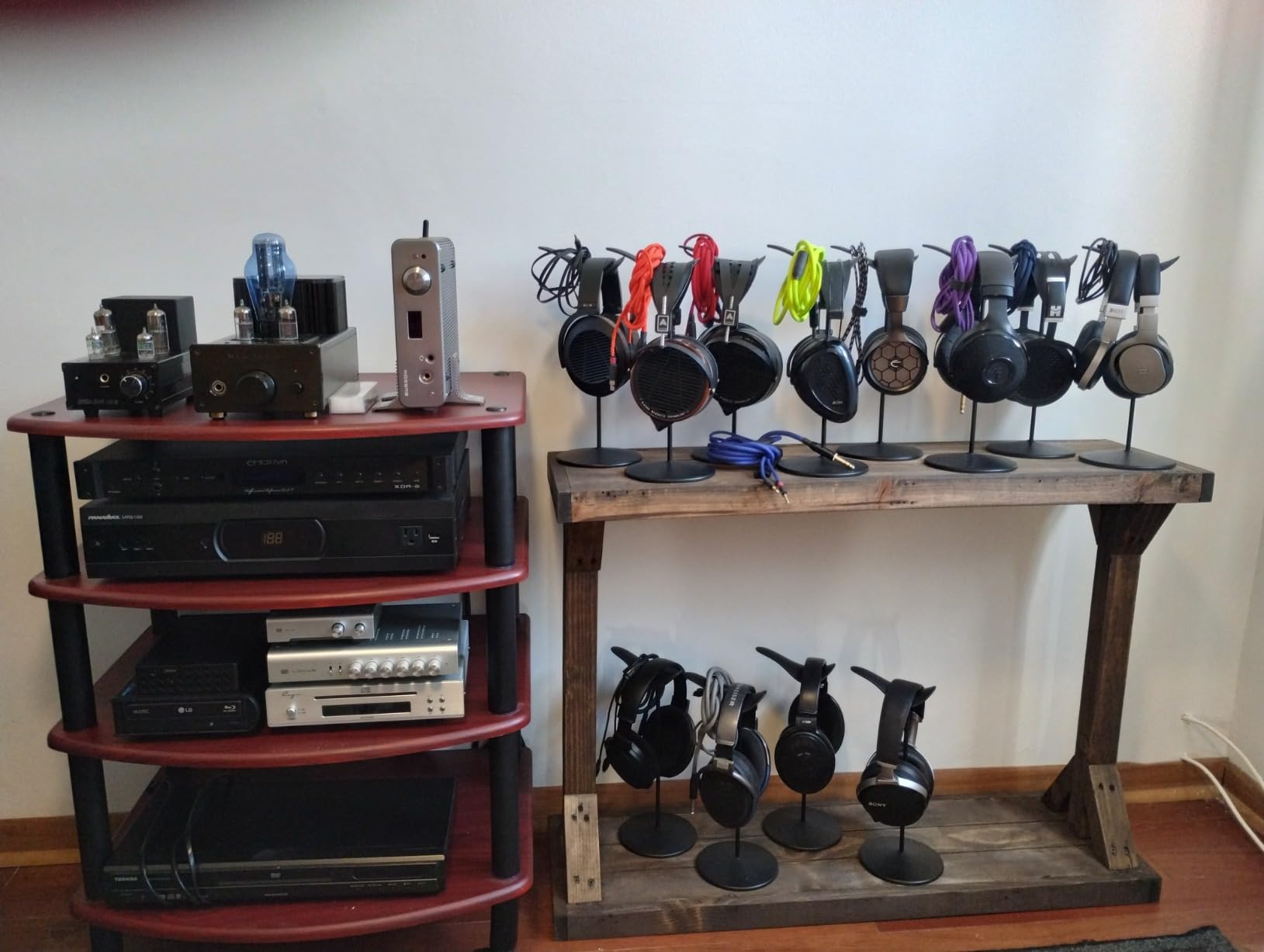 Pangea Audio Vulcan Four Shelf Audio Rack, Media Stand, and Components Cabinet, 4 Shelf, Rosenut Red customer photo 2