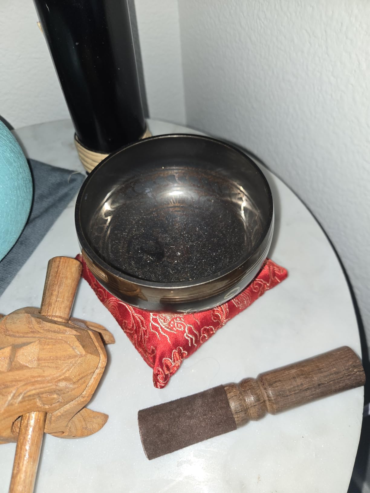 Tibetan Singing Bowl Set Bronze - Master Healing Grade - With Tibetan Thangka Art - Pure Tone By HIMALAYAN BAZAAR (Black & Yellow) customer photo 2