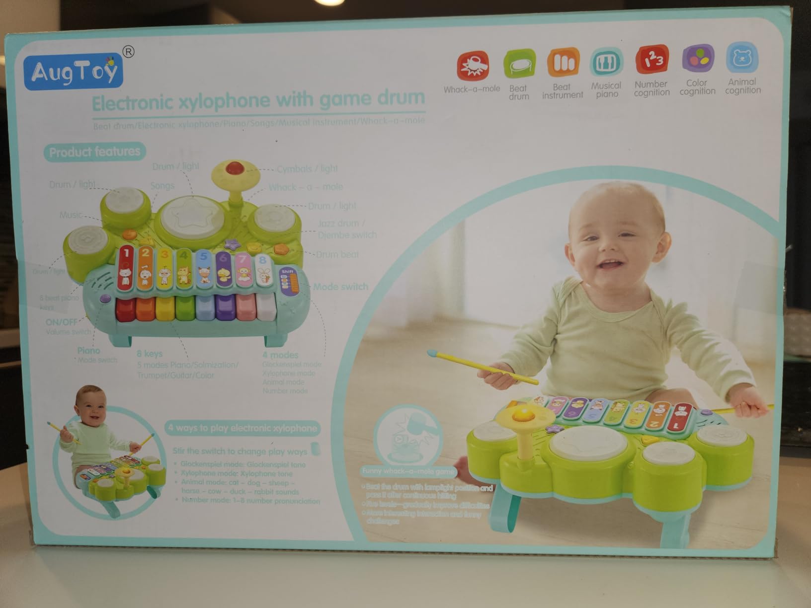 Baby Piano Drum Set for Toddlers 1-3, Musical Toys 3 in 1 Baby DJ Table Piano Keyboard Xylophone Instruments for 1 2 Year Old Boys Girls Music & Light Activity Table 6-12-18 Months Old Birthday Gifts customer photo 2