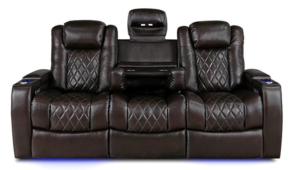 Valencia Home Theater Seating Tuscany 2025 3-Seat Power Recliner with Center Console - Top Grain Nappa 11000 Leather, Cool Gel Memory Foam, USB-C/A Charging, RGB Lights (Midnight Black) customer photo 3