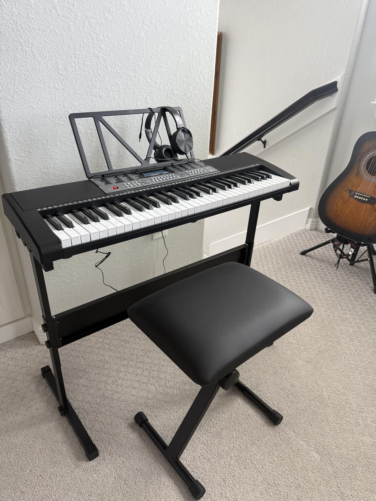 MUSTAR Piano Keyboard, 61 Key Learning Keyboard Piano with Lighted Up Keys | MEKS-500 with Stand, Pedal, Headphones/Microphone, USB/Midi,Joystick, Built-in Speakers,Electric Piano Keyboard for Beginners customer photo 2