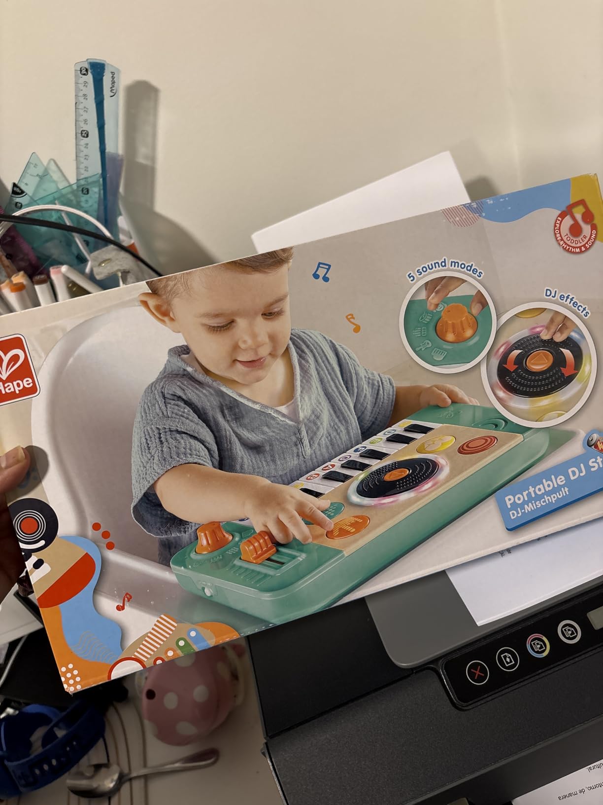 Hape Kids Portable DJ Mix and Spin Studio Music Toy Playset with Lights, Sound, and 18 Key Keyboard for Kids Ages 1 to 5 Years, Red customer photo 1