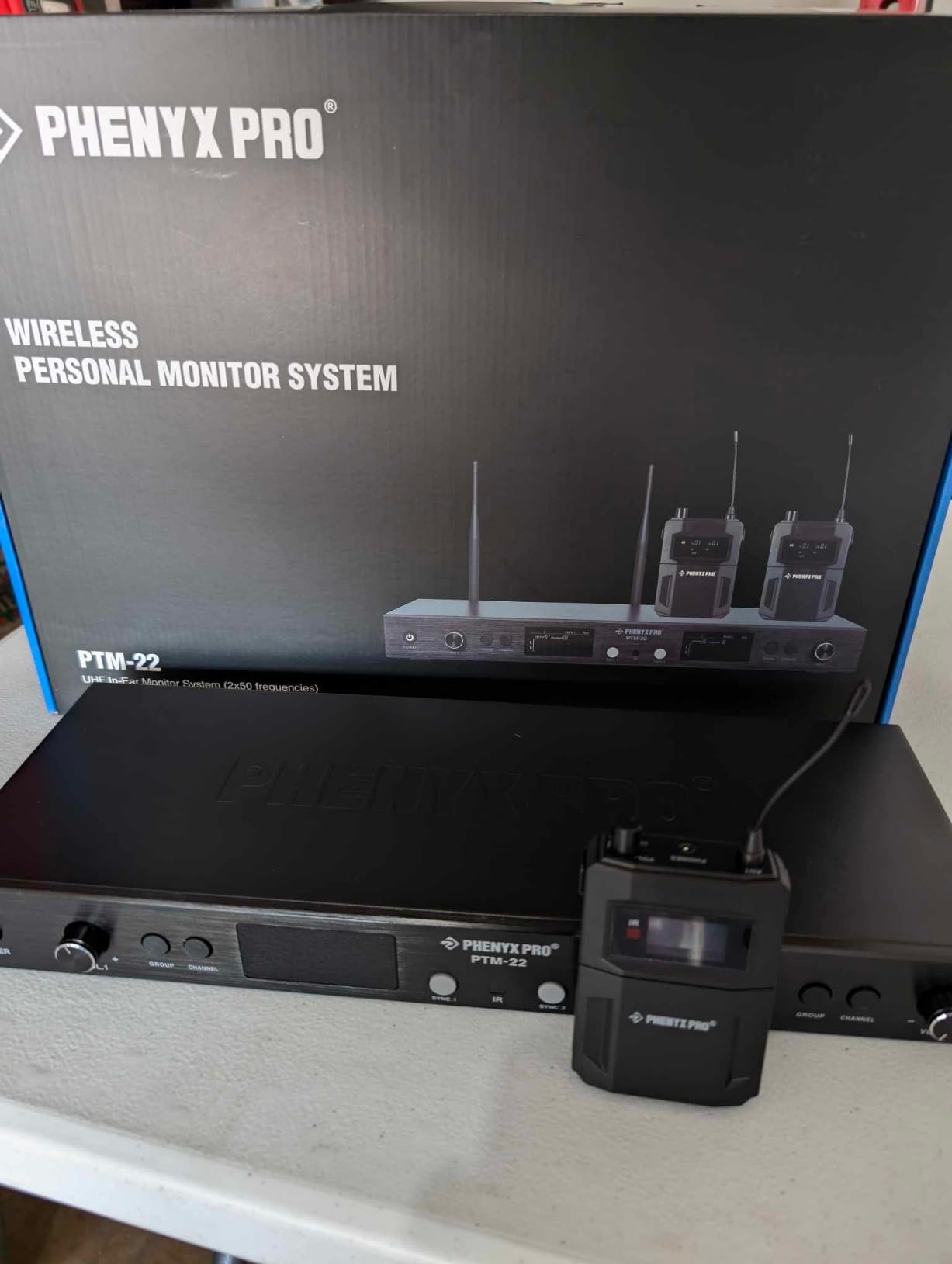 Phenyx Pro UHF Mono Dual Wireless in-Ear Monitor System, Metal Wireless IEM System, Sturdy Bodypack Receiver, 2x50 Frequencies, Separate Outputs, 164ft Operation, Suitable for Band and Studio (PTM-22) customer photo 1