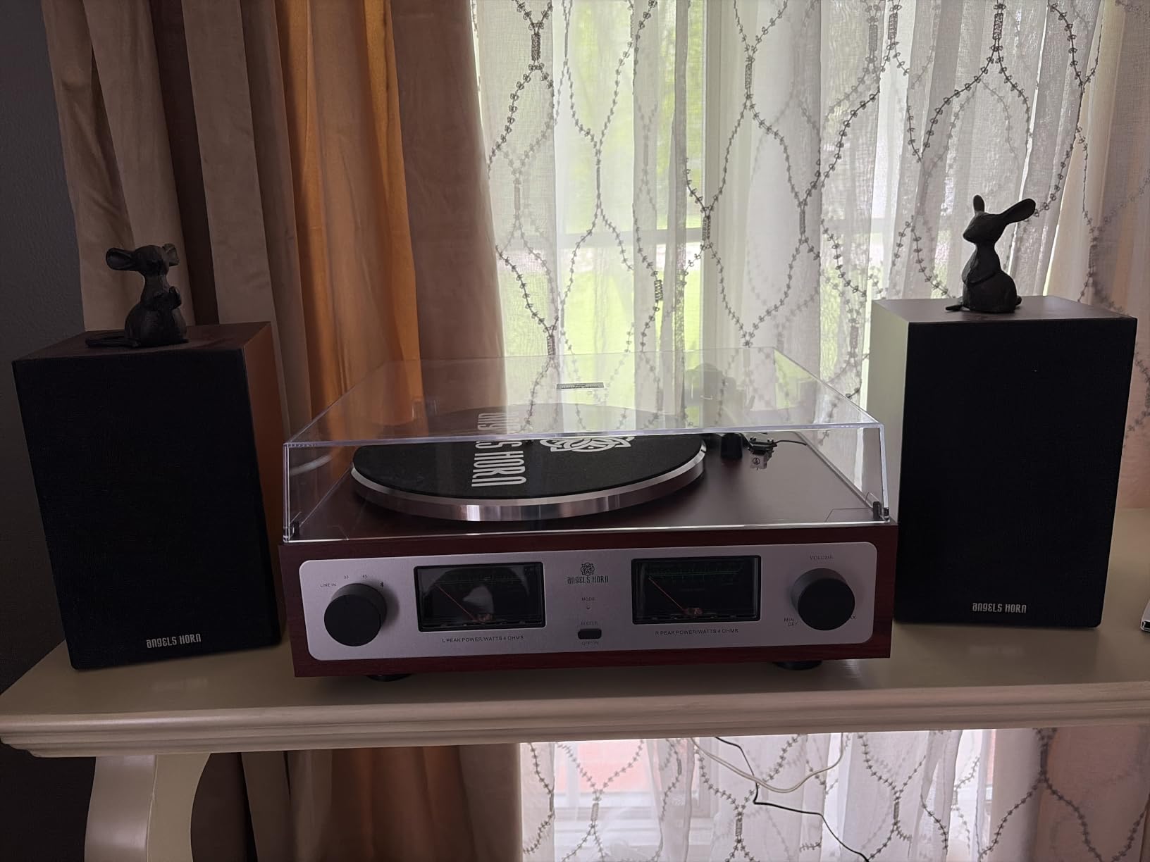 ANGELS HORN Vinyl Record Player Hi Fi System with Stereo Bookshelf Speakers, Bluetooth Turntable, Built-in Phono Preamp, Belt Drive 2-Speed, Adjustable Counterweight, Magnetic Cartridge AT-3600L customer photo 1