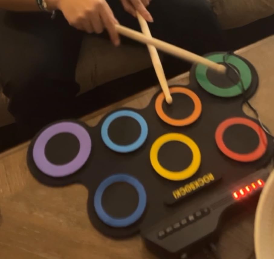 ROCKSOCKI Electric Drum Set, 7-Pad Kids Electronic Drum Set with Headphone Included, Roll-up Drum Practice Pad, Great Holiday Xmas Birthday Gift for Kids customer photo 1