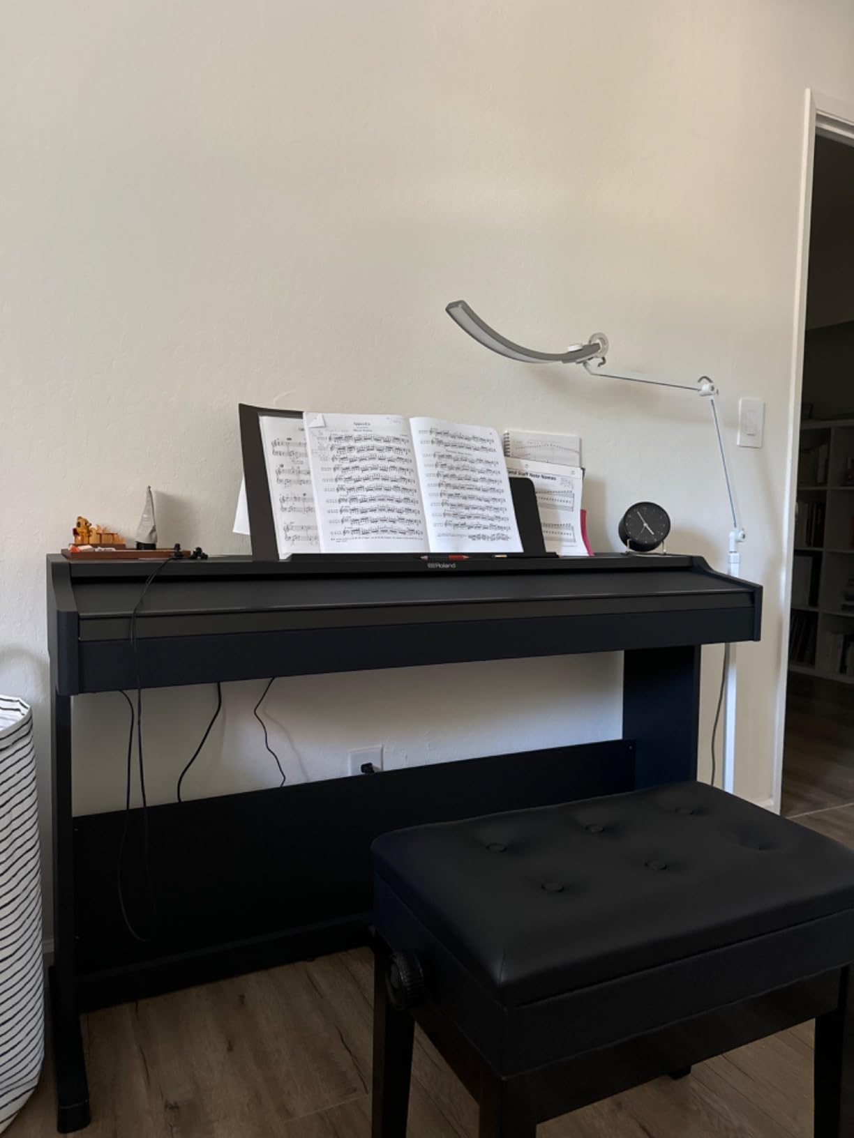Roland RP107 Digital Piano | Compact Home Piano with Traditional Upright Styling, 88-Key Weighted Action, Bluetooth customer photo 1