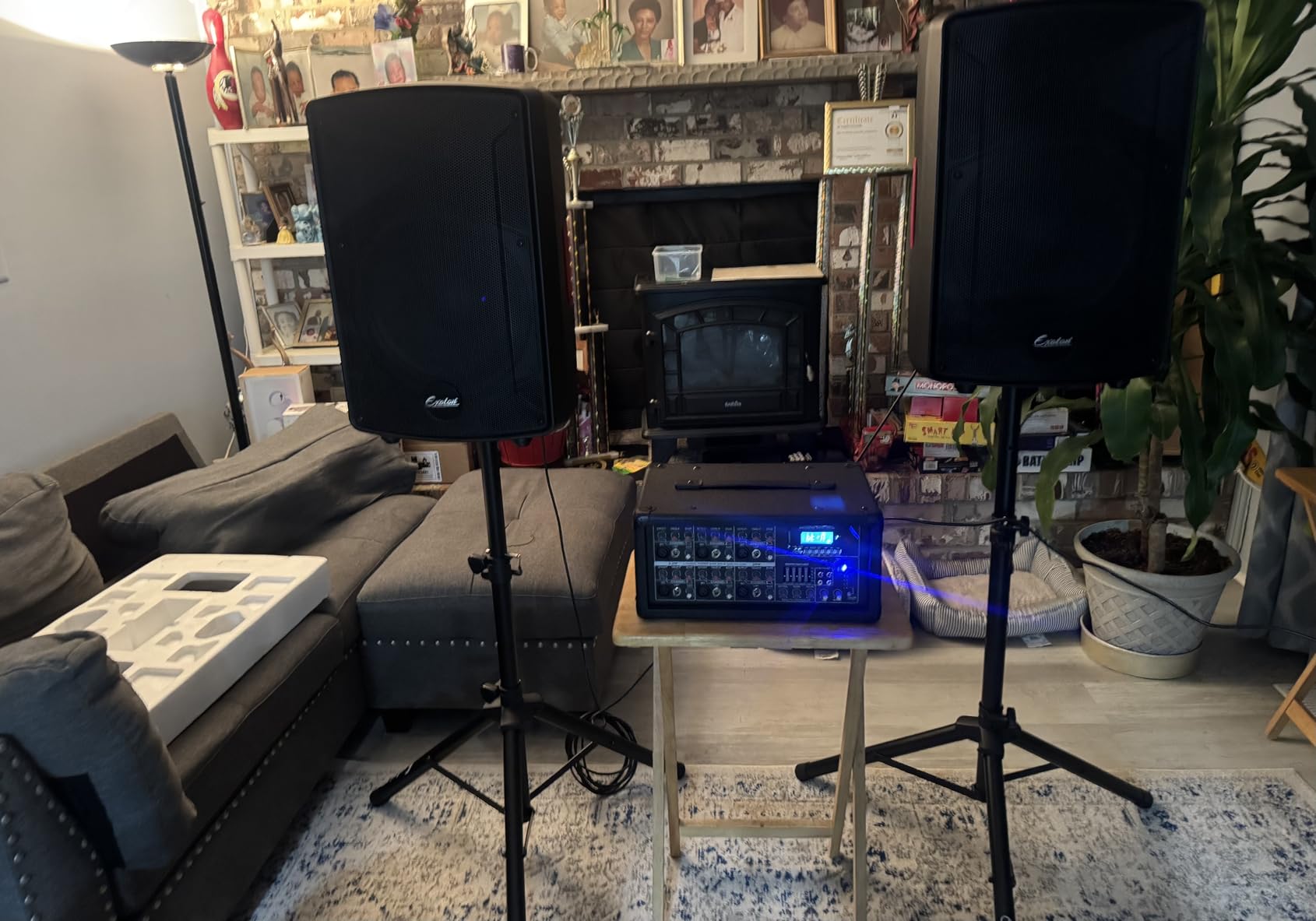 EXOTON S-1202 12inch 2000W Bluetooth PA System with Powered Mixer Set | Passive Speakers with 6 Channel Mixer /Stands /Mic/ Effect Controller/ 48V Phantom Power,for Indoor&Outdoor customer photo 1