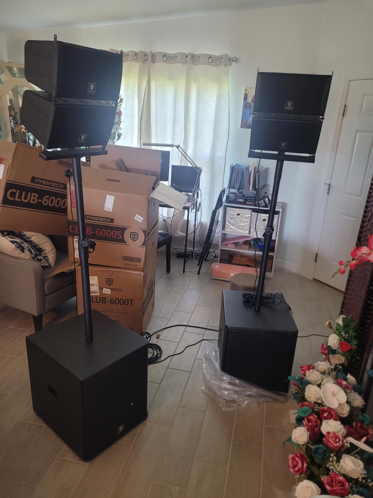 PRORECK Club 6000 15-inch 6000W P.M.P.O Stereo PA Speaker System Combo Set 4 Line Array Speakers, 2 15-inch Subwoofers with Bluetooth/USB Read/SD Card/Remote Control, for Party DJ Wedding Meeting customer photo 1