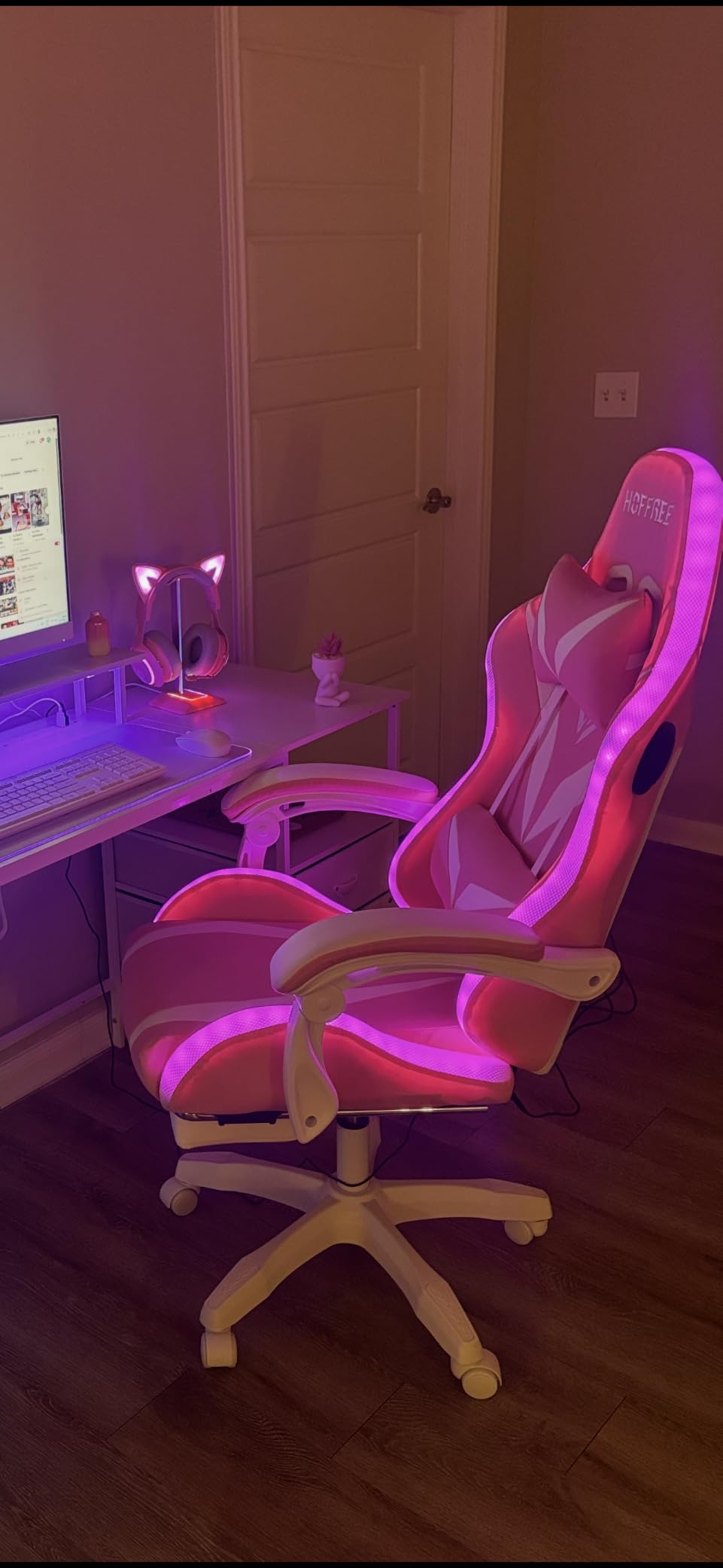 RGB Gaming Chair with Bluetooth Speakers and LED Lights Ergonomic Massage Computer Gaming Chair with Footrest Video Game Chair High Back with Lumbar Support Blue and Black customer photo 1