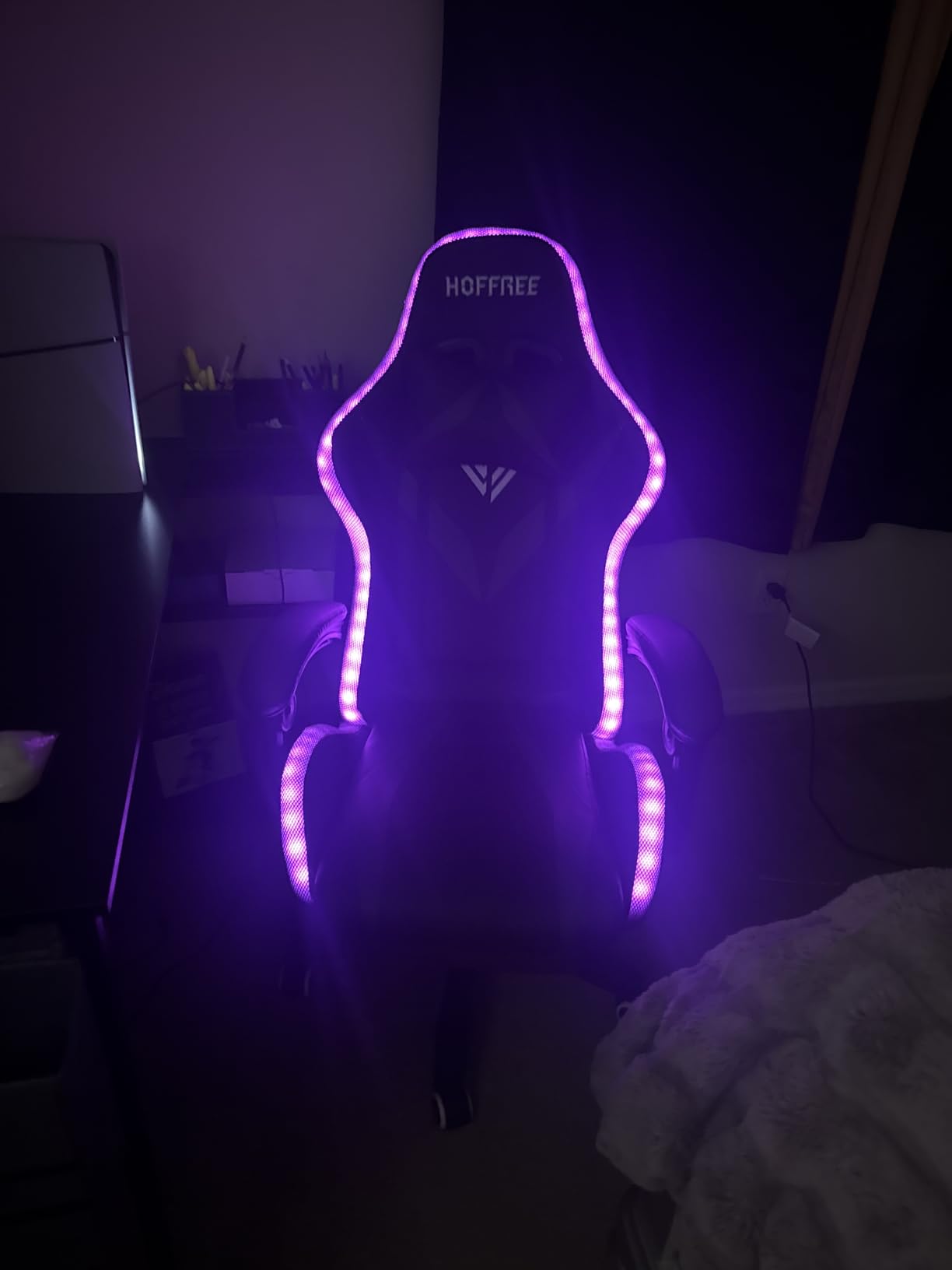 RGB Gaming Chair with Bluetooth Speakers and LED Lights Ergonomic Massage Computer Gaming Chair with Footrest Video Game Chair High Back with Lumbar Support Blue and Black customer photo 2