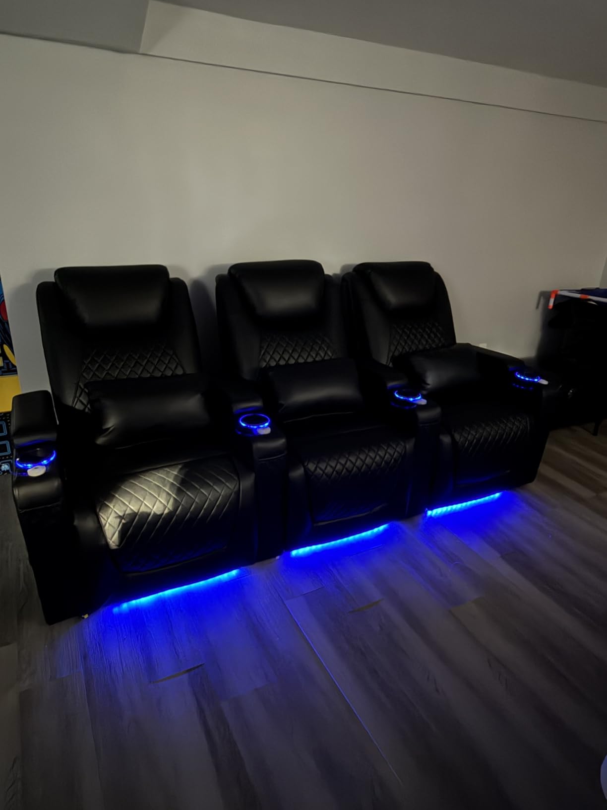 Airadlis Home Theater Seating Seats, Theater Recliner Chair Sofa Game Movie Theater Chairs with 7 Colors Ambient Lighting, Lumbar Pillow, Side Pocket, Tray Table, Power Recline, Red customer photo 1