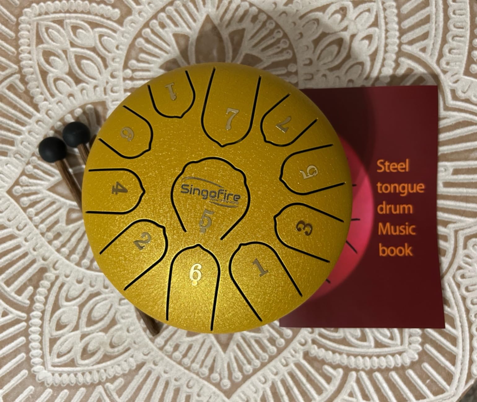 SINGOFIRE 12-Notes Handpan Drum, Handpan Drums for Adults, 22-Inch 440Hz D Minor Kurd, HandPan Instrument with Soft Handpan Bag, 2 Mallets, Handpan Stand and Dust-Free Cloth(Gold) customer photo 2