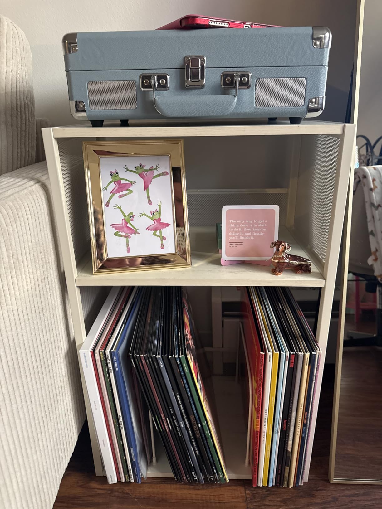 VASAGLE 3-Tier Record Player Stand, Vinyl Record Storage up to 100 Albums | Side Table, End Table for Living Room, Bedroom, Rustic White, DACEY Collection customer photo 2