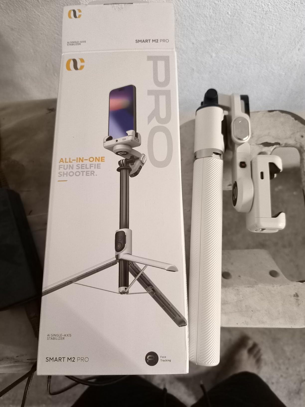 AOCHUAN M2PRO White Smartphone Gimbal Stabilizer, 4-in-1 Phone Stabilizer | No App Required Face Tracking, 108cm Extension Rod with RGB Fill Light, for iPhone & Android, Selfie, Travel, Daily Recording customer photo 1