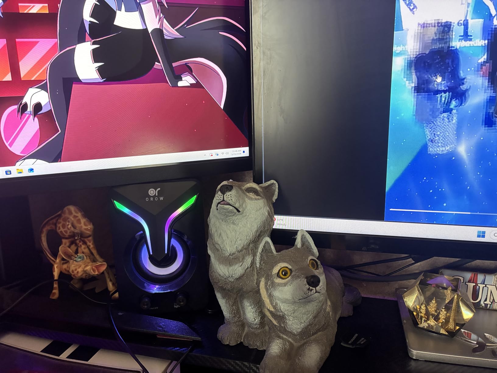 OROROW Computer Speakers, Mini PC Speakers with Subwoofer, 2.1 Desktop Speaker with RGB Lights, USB Powered, Stereo Sound, Gaming Speaker with 3.5mm Aux Cable for Monitor/Laptop/Tablet (S212) customer photo 2