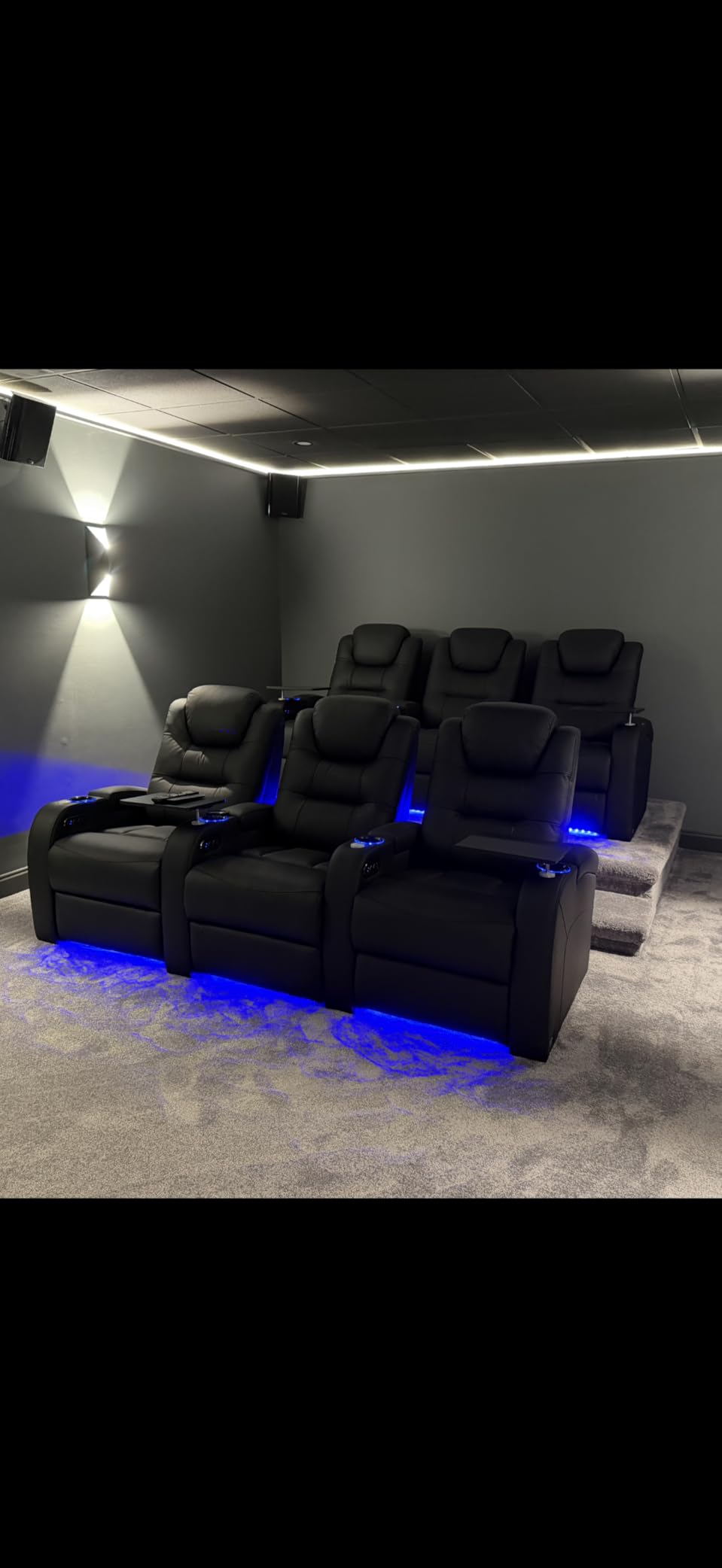 comfiroom Home Theater Seating Simple Style Top Grain Nappa Leather Recliners Chair Dual Power Movie Gaming Sofa Chair Electric Headrest with Tray Table Type-C USB Charger (Black, Row of 1) customer photo 1