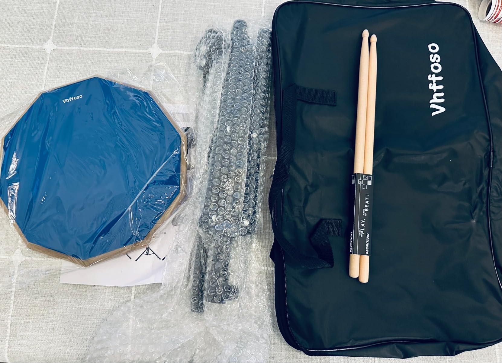 12 Inch Practice Drum Pad with Stand and Sticks, Beginner Snare Drum Pad with Drumsticks and Carrying Bag, Double Sided Silent Drum Pad (Blue) customer photo 2