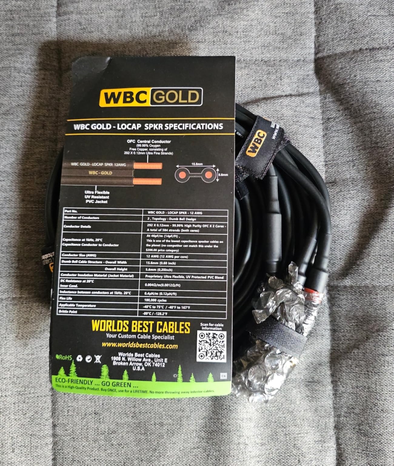 WORLDS BEST CABLES 25 Foot WBC-GOLD-LOCAP-SPKR-12 AWG - Low-Capacitance - Low-Inductance - High Purity OFC - Audiophile HiFi Speaker Cable Pair with Eminence Gold Banana Plugs customer photo 1
