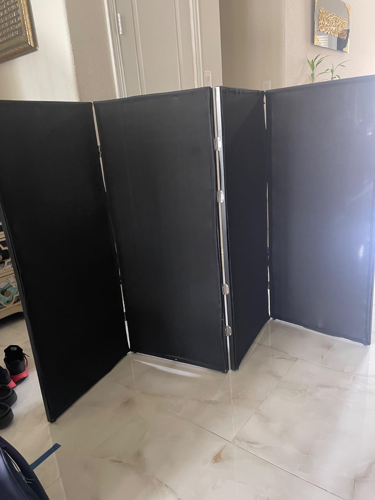 DJ Facade Booth Portable Event Cover Screen-Foldable 4 Detachable Metal Frame Light Projector Display Scrim Panel Stand with Carry Bag for Show,Party,Gathering,DJ Stand(White and Black) customer photo 1