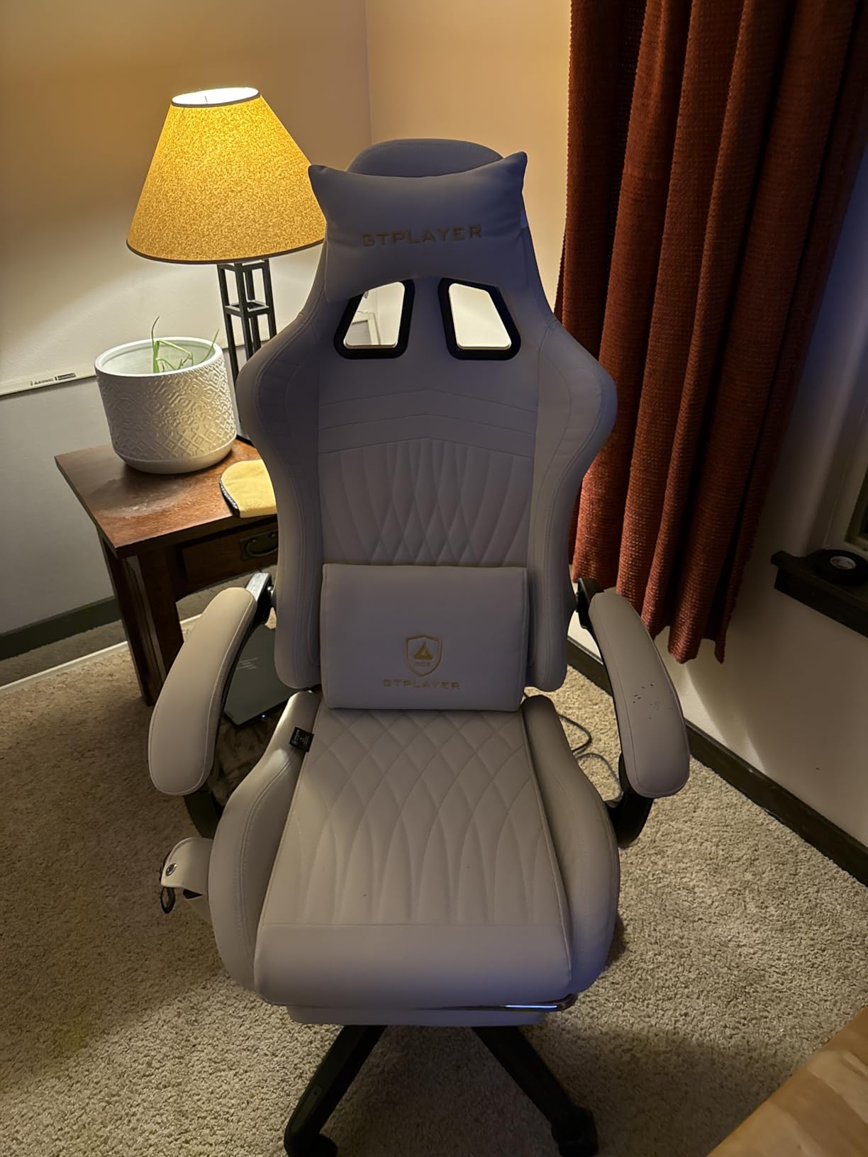 GTPLAYER Gaming Chair with Speakers ACE-PRO, Computer Video Game Chairs with Footrest for Adults, Built-in Speakers, App Support & Bluetooth Control, Ergonomic Reclining Silla, Linkage Armrest, Ivory customer photo 1