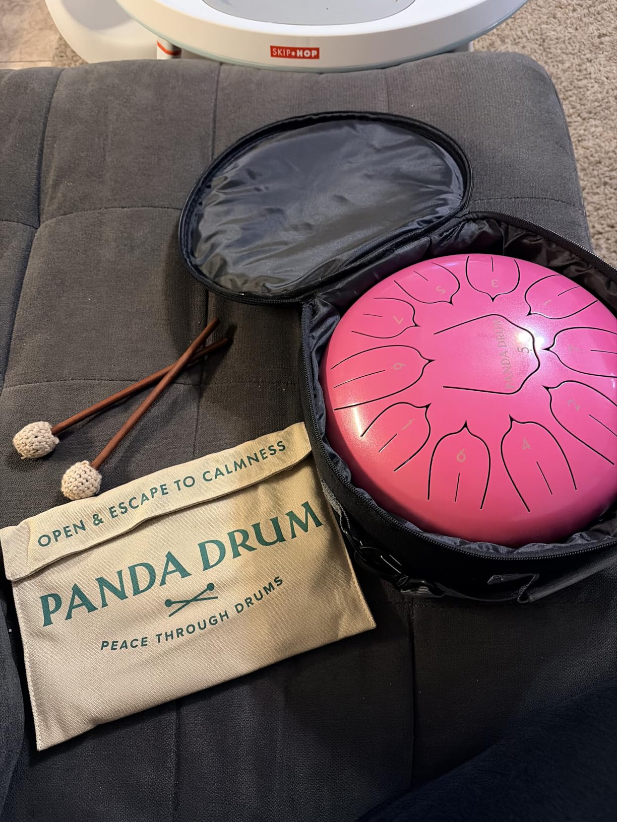 Panda Drum Plus (Black) | Steel Tongue Handpan with Music Book, Mallets, Carrying Bag & Finger Picks | 11 inch, 432 Hz | Rain Drum for Inside & Outside | Calming Musical Instrument for Adults & Kids customer photo 1