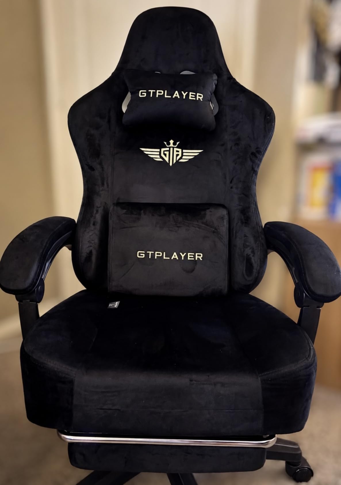 GTPLAYER Gaming Chair Fabric with Pocket Spring Cushion, Big and Tall Gamings Chairs 350LBS High Back Computer Chair with Footrest for Adults Lumbar Support Swivel Game Chair for Office Light Black customer photo 2