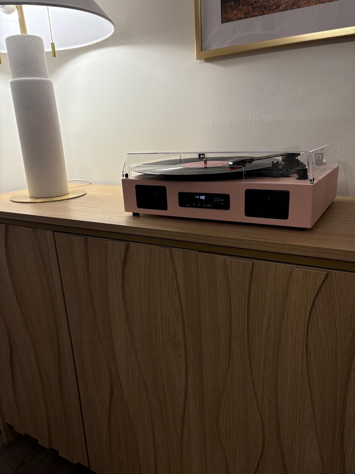 Vinyl Record Player with Built-in Stereo Speakers, Vinyl to USB Recording, Belt Drive 3 Speeds Turntables for Vinyl Records Support Bluetooth Input AUX RCA Output, Black customer photo 2