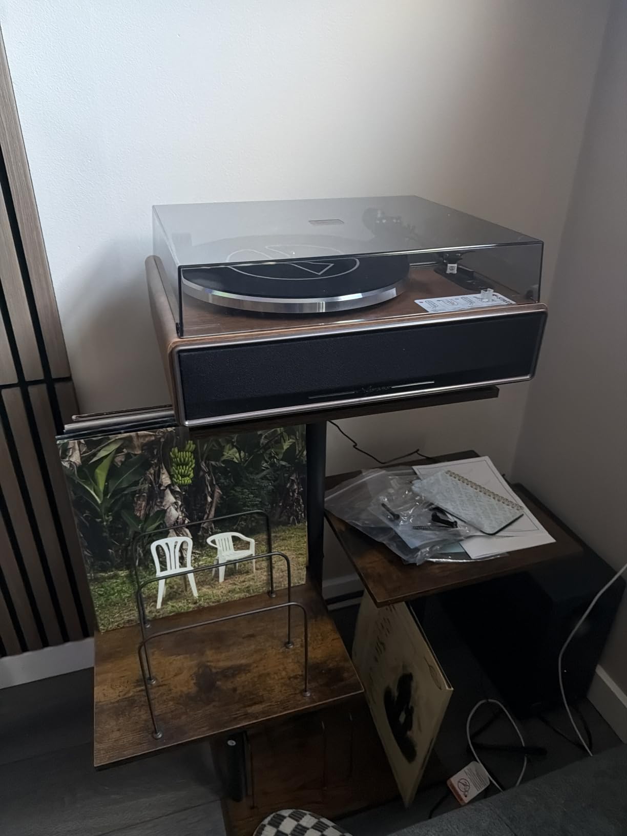 Bikoney Botanical Record Player Stand, Vinyl Record Storage Holder with Plant Stand, Vintage Turntable Stand Table with Record Album Display Shelf, Unique Record Console Cabinet, Mid Century Modern Wood customer photo 1
