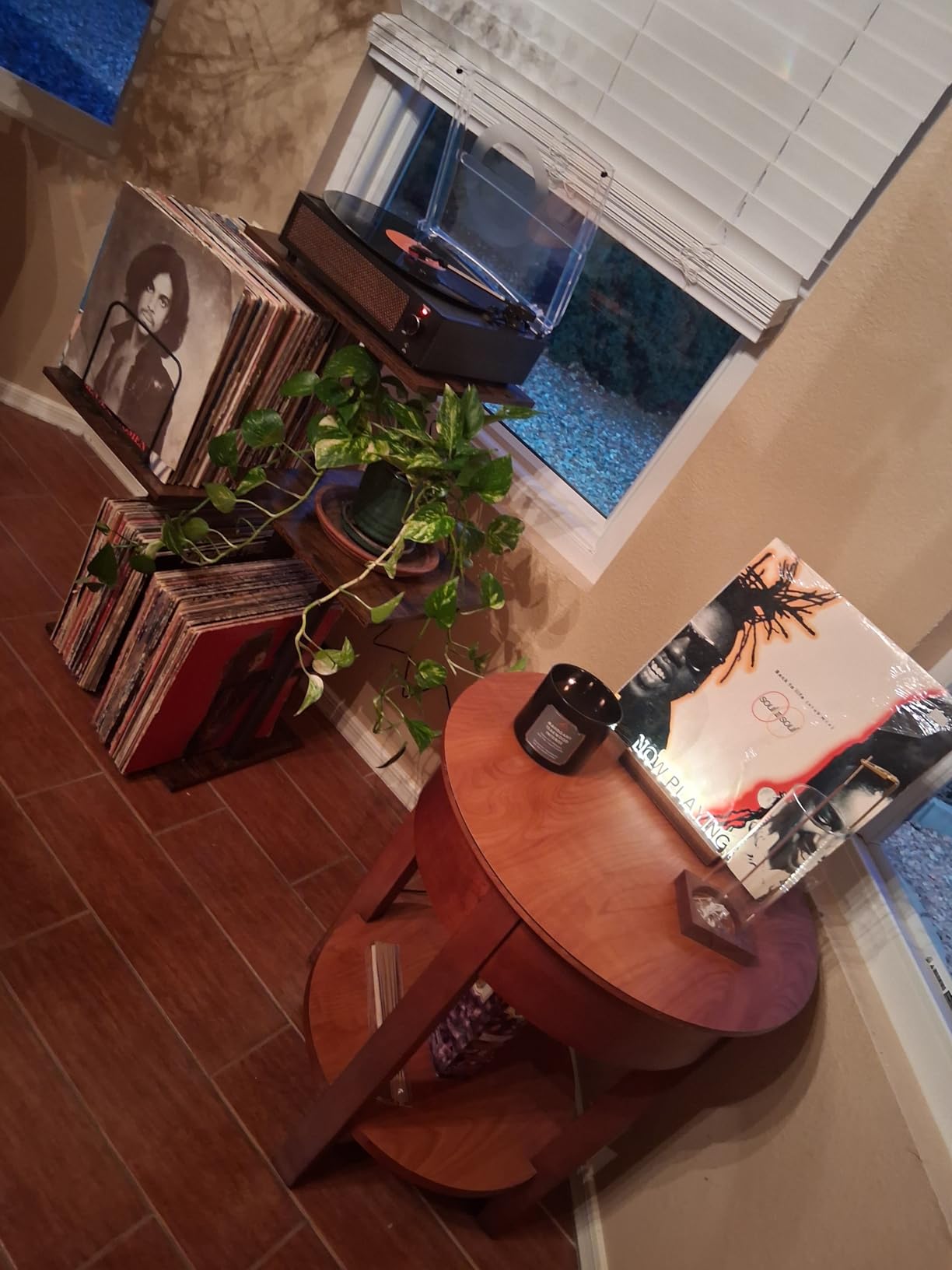 Bikoney Botanical Record Player Stand, Vinyl Record Storage Holder with Plant Stand, Vintage Turntable Stand Table with Record Album Display Shelf, Unique Record Console Cabinet, Mid Century Modern Wood customer photo 2