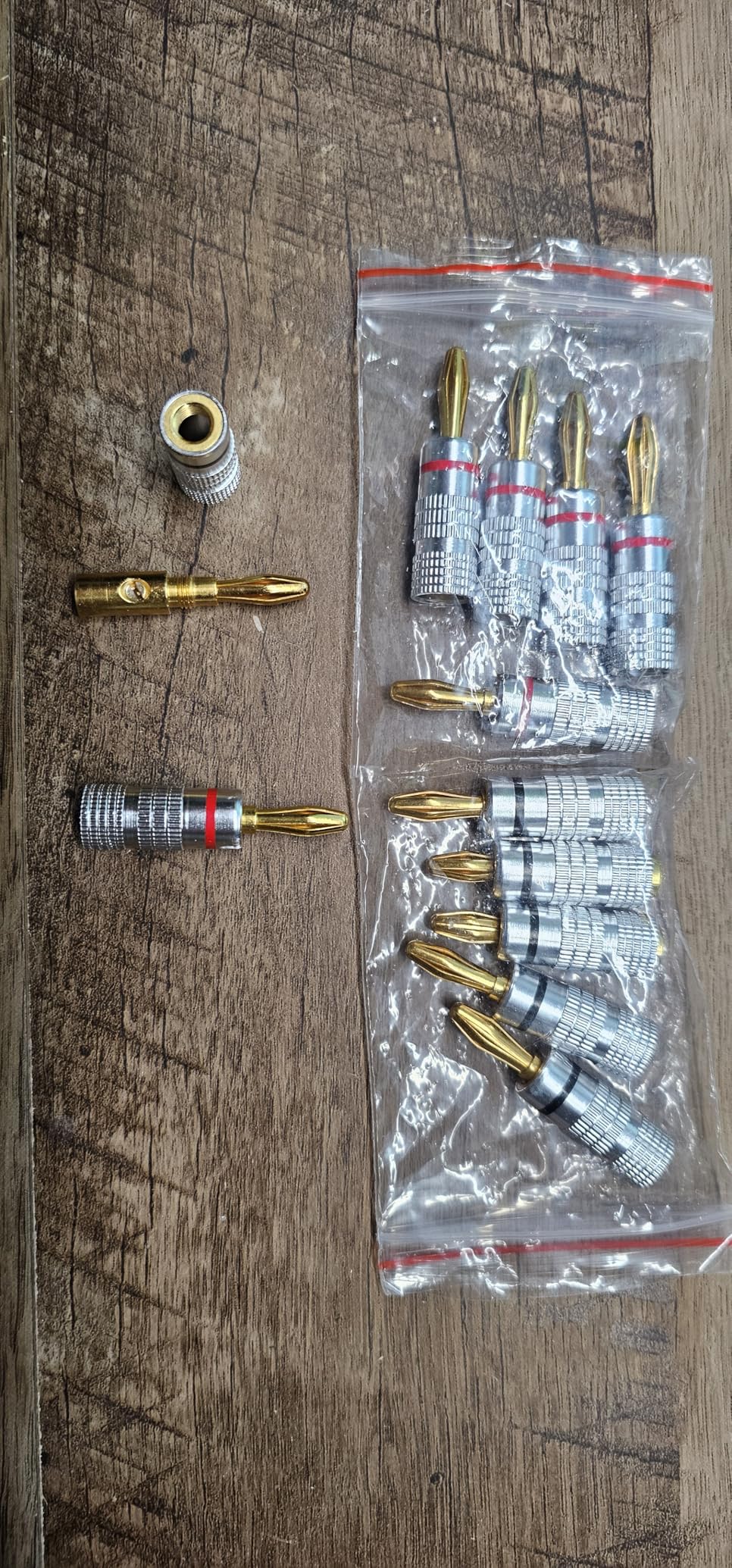 Banana Plugs, Solderless Gold Plated 4mm Speaker Wire Connectors | 6 Pairs / 12 Pcs Dual-Screw Type for Home Theater, Wall Plates, Audio/Video Receivers and Amps (Aluminum Shell) customer photo 1