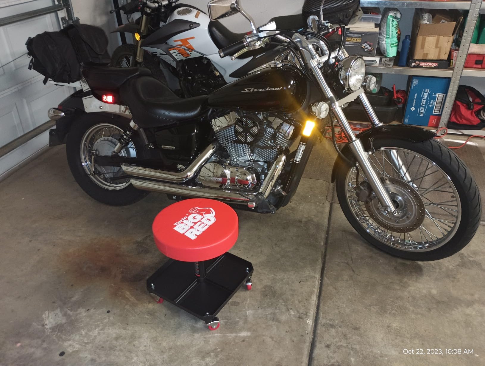 BIG RED TR6350 Torin Rolling Pneumatic Creeper Garage/Shop Seat: Padded Adjustable Mechanic Stool with Tool Tray Storage, Red Large customer photo 2