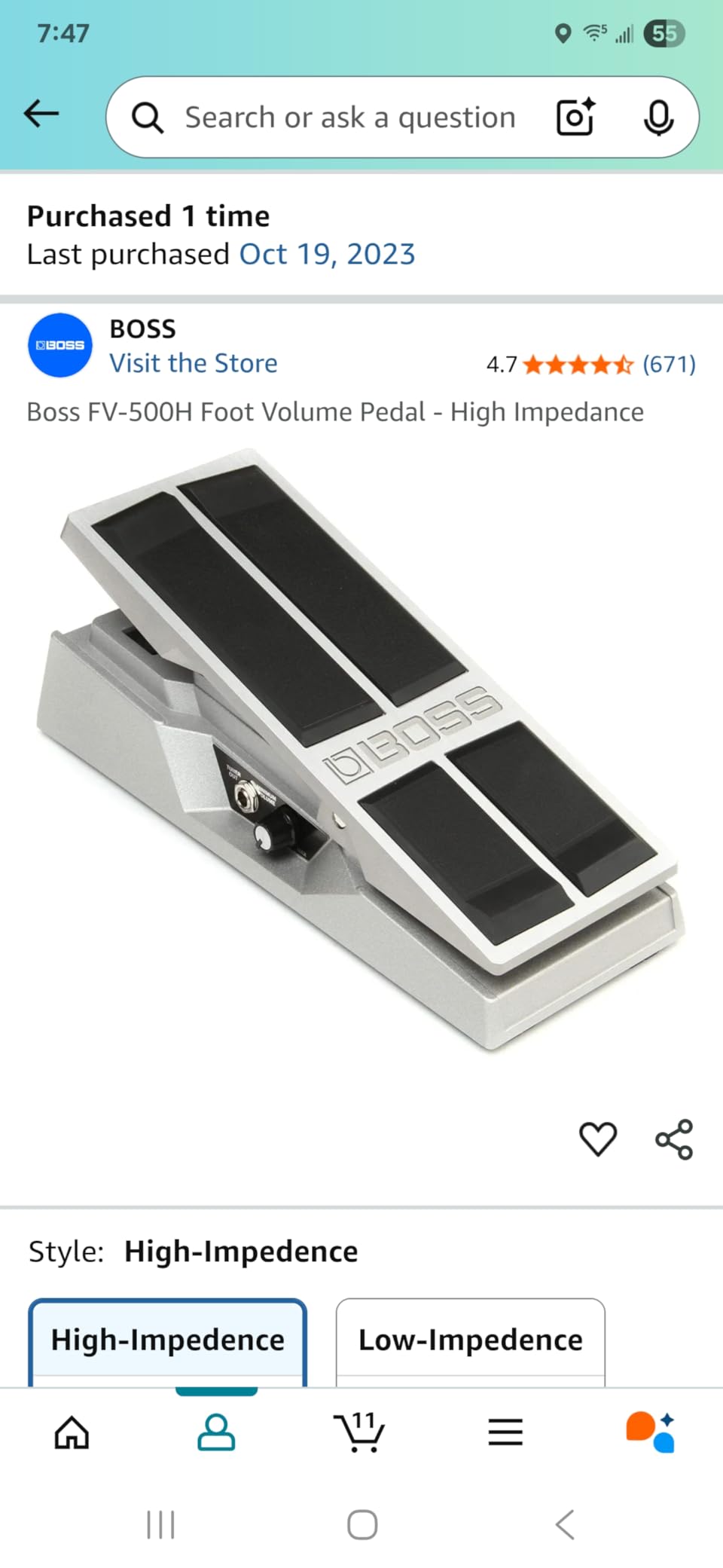 Boss FV-500H High-Impedance Volume/Expression Pedal customer photo 2