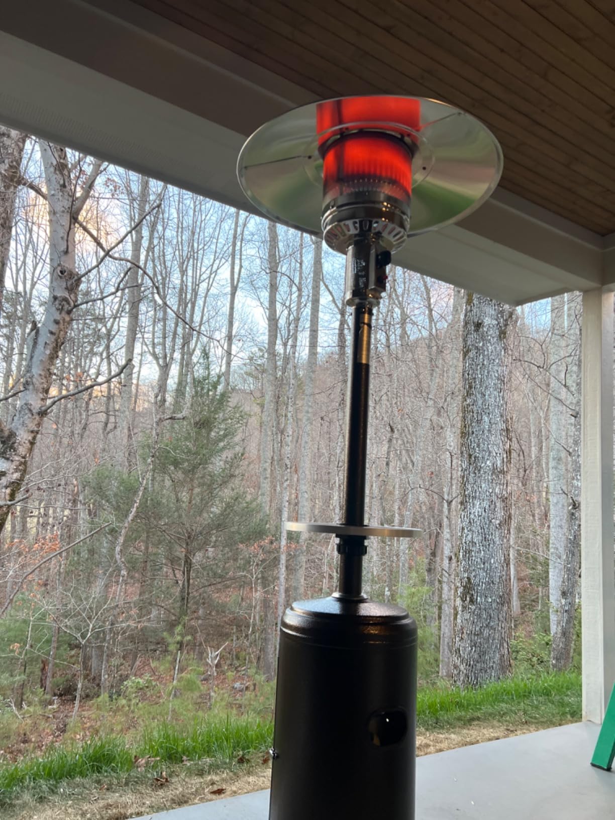 AZ Patio Outdoor Propane Gas Patio Heater, 48K BTU's, Open Door Design, Adjustable Table, Single pole, Weight Bladder Included, Regulator and Hose, Hammered Bronze Finish customer photo 1