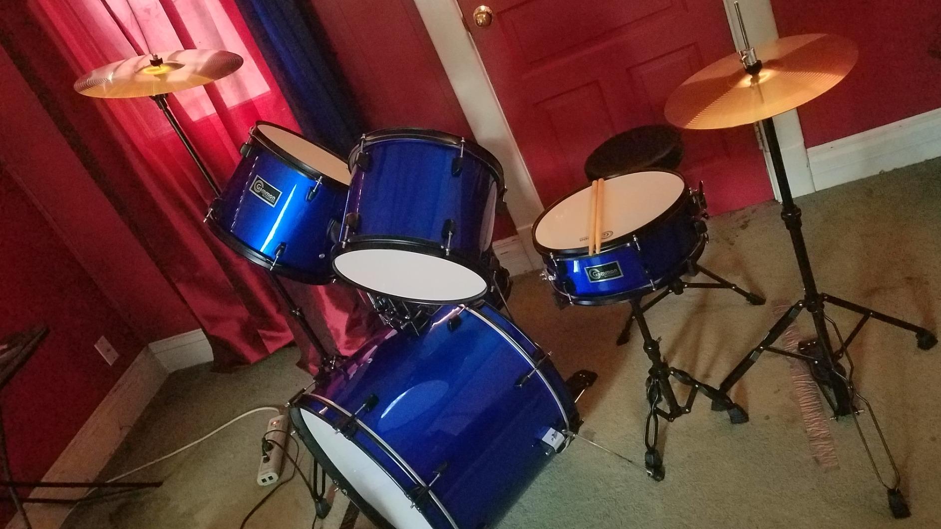 Gammon Percussion Full Size Complete Adult 5-Piece Drum Set with Cymbals, Stands, Stool, and Sticks - Blue customer photo 1