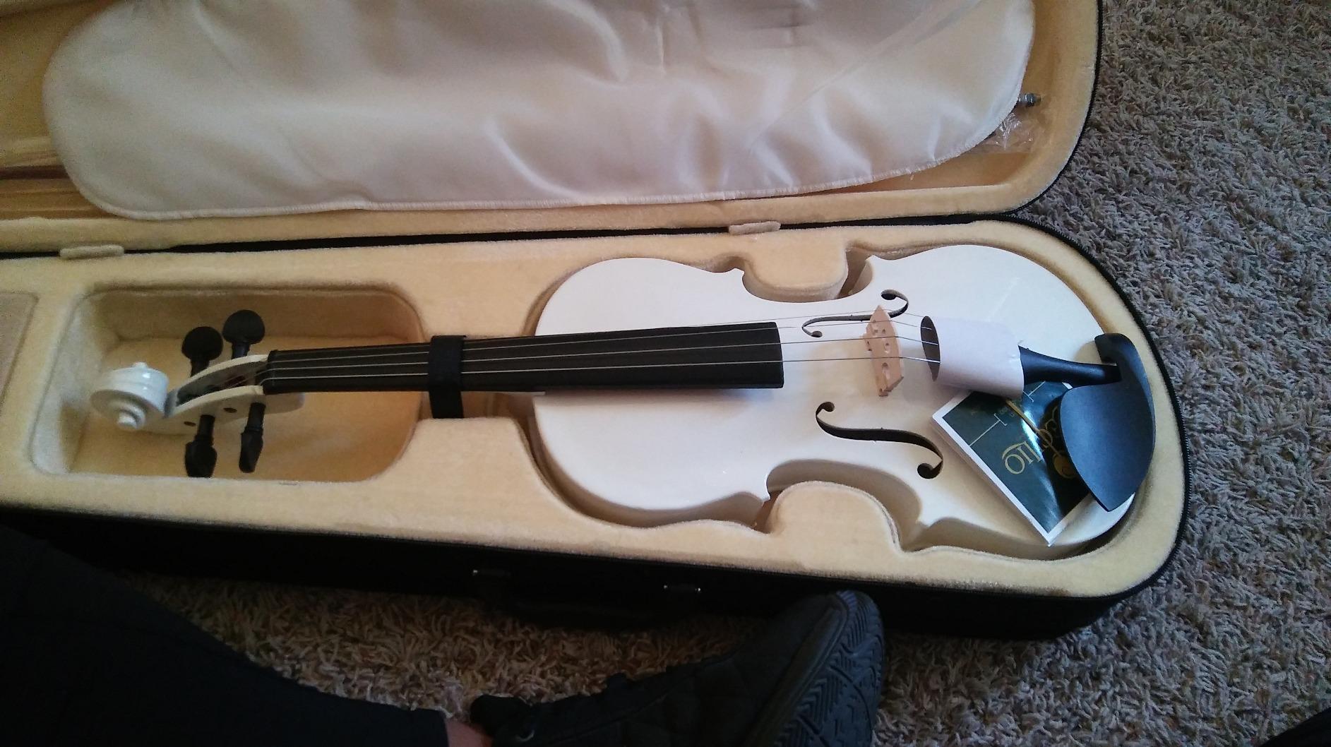 Mendini by Cecilio Violin 4/4 Full Size Kit For Beginners - Hand Carved Acoustic Violins Set - Fiddle Solid Wood Kit with Hard Case, Bow, Rosin, Shoulder Rest, Bridge and Extra Strings (Black) customer photo 1