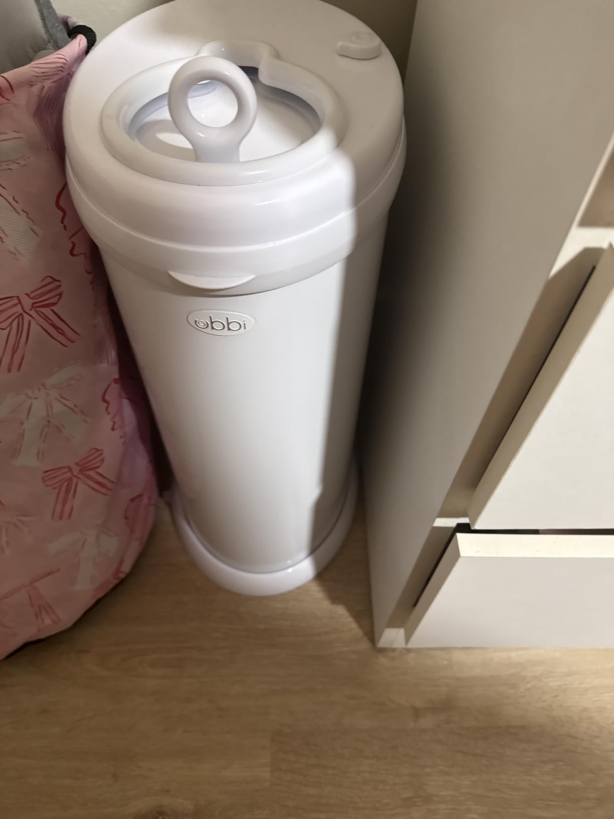Ubbi Stainless Steel Diaper Pail, No Special Bags, Odor-Locking, White | Award-Winning Registry Must-Have, Childproof Safety Lid with Lock, Holds Up To 55 Newborn Diapers customer photo 1