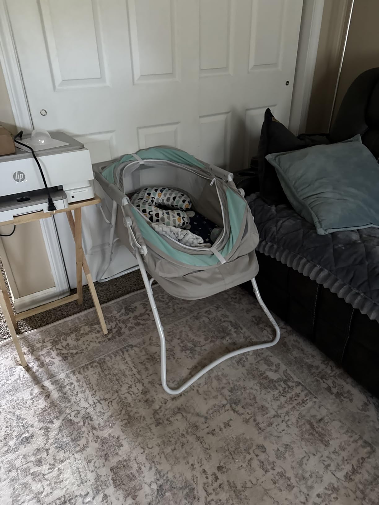 Dream On Me Karley Portable Infant Bassinet, Double Mesh Canopy, Blue/Grey | Quick Foldable Travel Bassinet with Storage Basket, Mattress Pad Included, Lightweight, For Indoor Outdoor Use, BSA Verified customer photo 2
