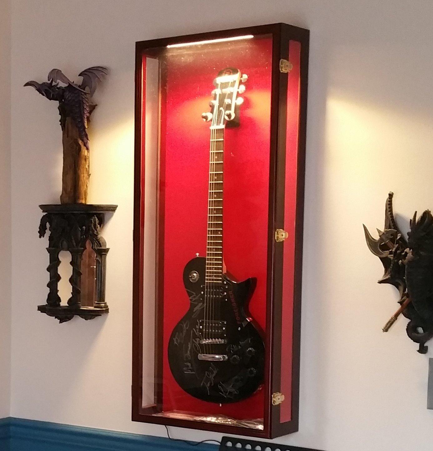 sfDisplay.com,LLC. Clear Viewing Guitar Display Case Fender Acoustic Electric Cabinet Rack Holder (Oak Finish, Black Background) customer photo 1