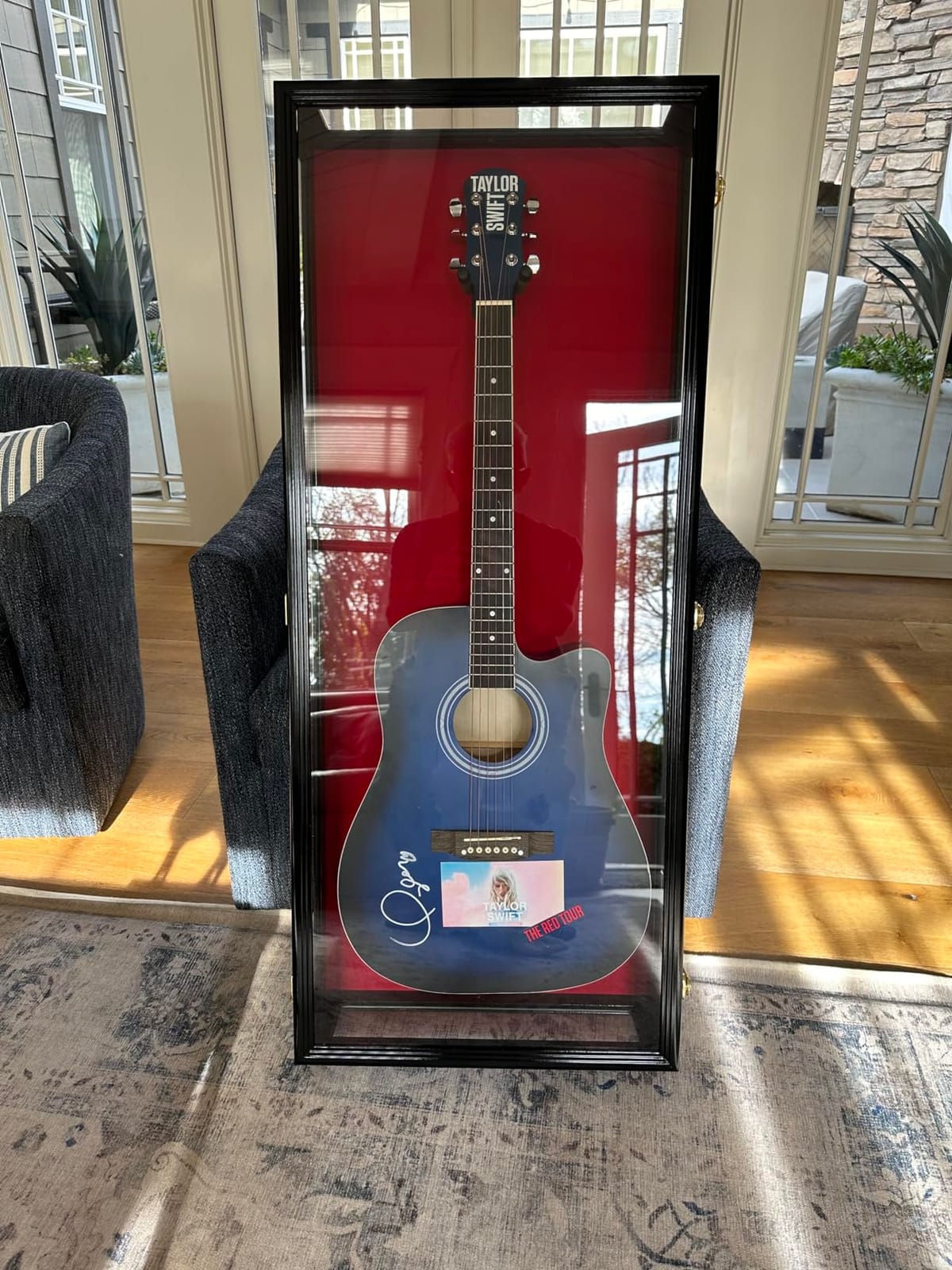 sfDisplay.com,LLC. Clear Viewing Guitar Display Case Fender Acoustic Electric Cabinet Rack Holder (Oak Finish, Black Background) customer photo 2