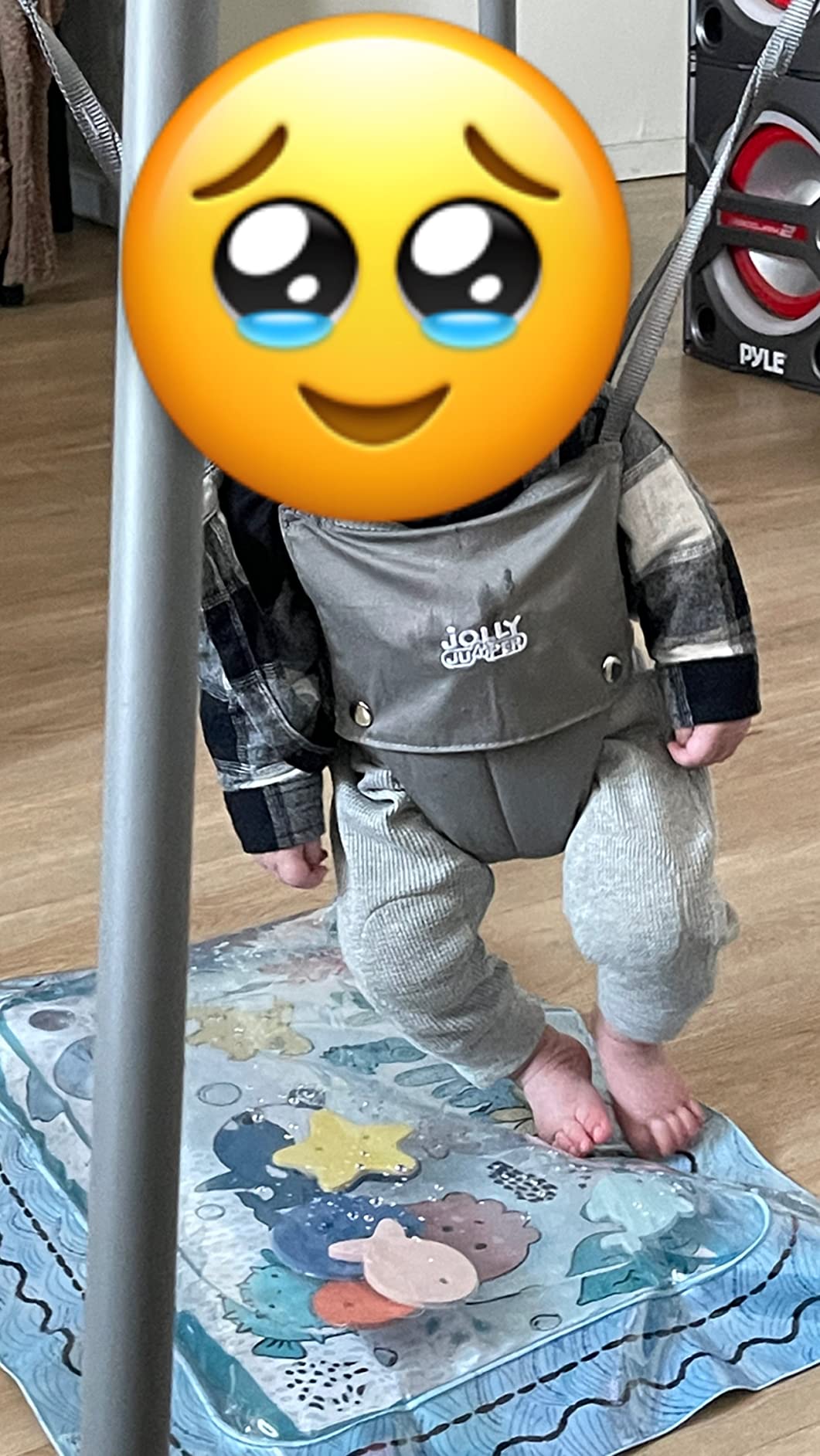 Jolly Jumper Elite Baby Exerciser - Grey | Sturdy Frame, 6 ft Tall Stand Baby Jumper, Indoor/Outdoor Exercise Saddle Seat, Adjustable Height for Infants up to 28 lbs customer photo 1