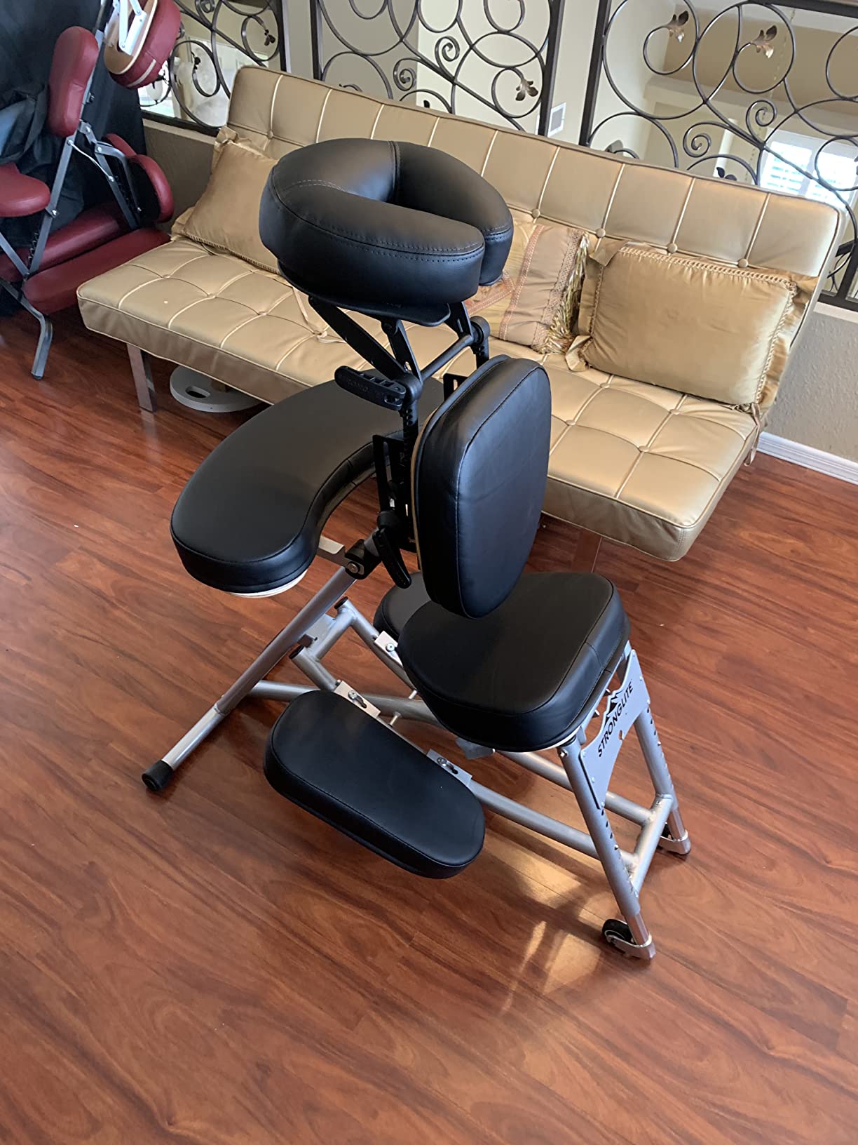 STRONGLITE Portable Massage Chair Ergo Pro II - Ultra-Strong, Lightweight, Foldable Tattoo Spa Chair with Wheels & Carry Case (600lbs Working Weight), Black customer photo 1