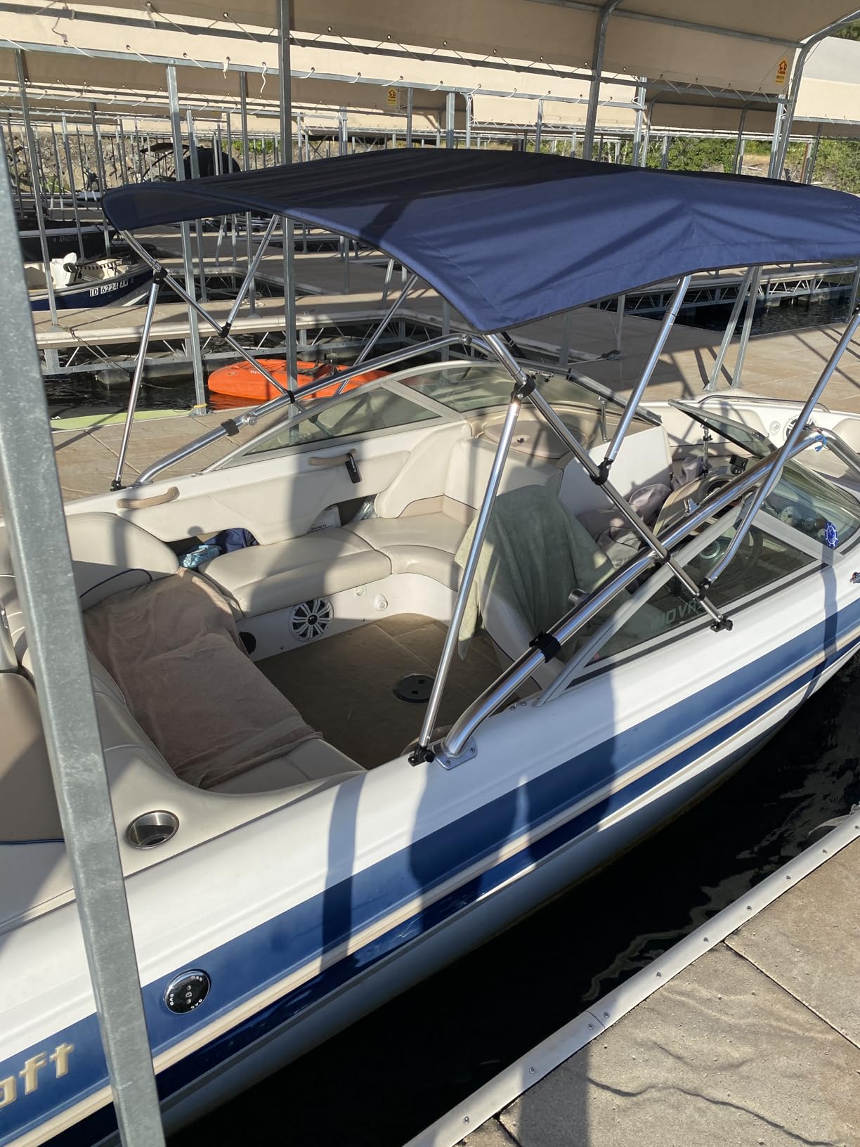 MSC 3 Bow 4 Bow Bimini Top Boat Cover, Waterproof Solution Dyed Polyester Made, 2 Support Poles & 4 Adjustable Straps Included customer photo 1
