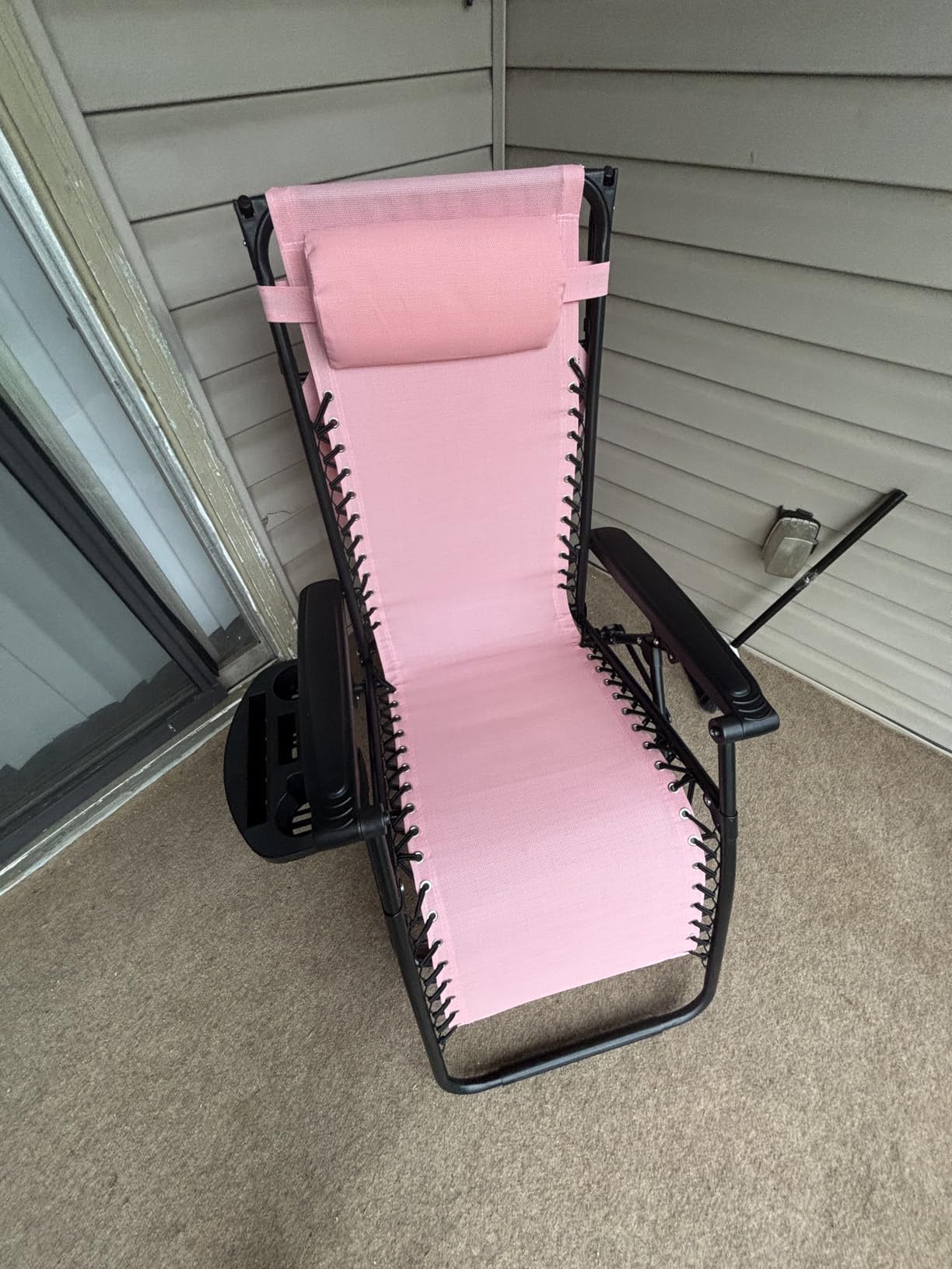 Best Choice Products Folding Zero Gravity Outdoor Recliner Patio Lounge Chair w/Adjustable Canopy Shade, Headrest, Side Accessory Tray, Textilene Mesh - Beige customer photo 2