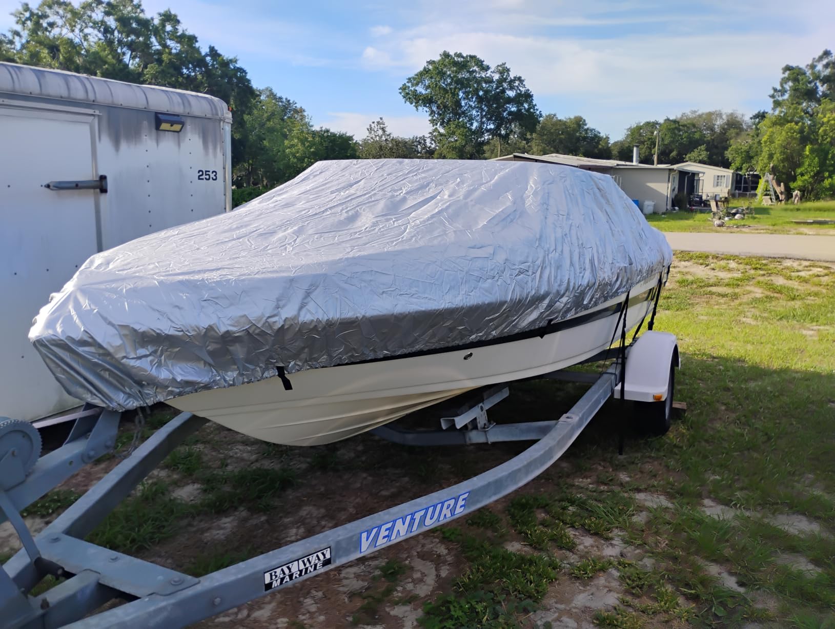 iCOVER Trailerable Boat Cover- 17'-19' Heavy Duty Waterproof Tarp Covers with Storage Bag, Fits V-Hull, Fish&Ski, Pro-Style, Fishing, Runabout, Bass Boats, up to 17ft-19ft Long X 96