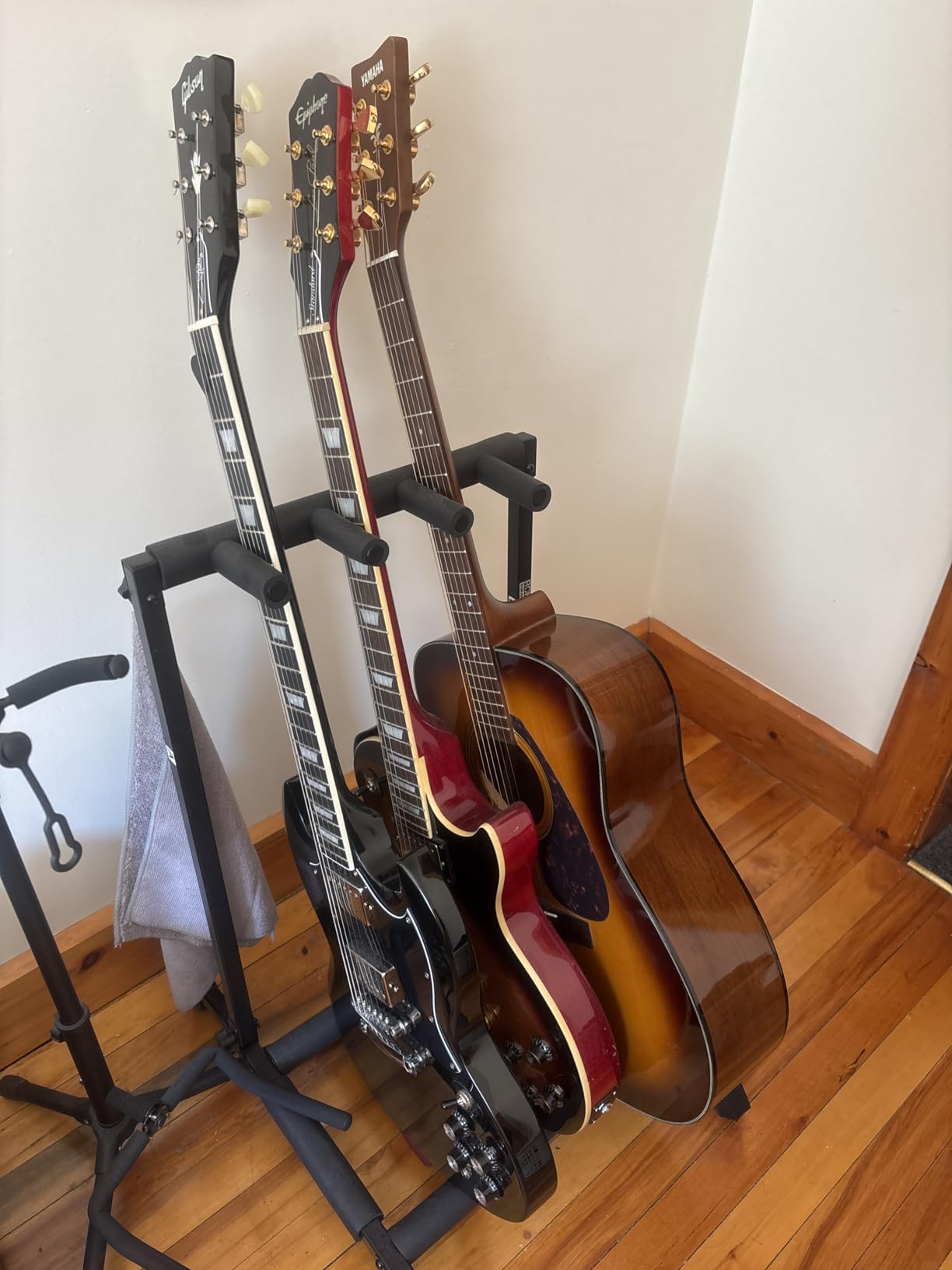 Gator Frameworks Rok-It Folding 3 Guitar Rack Stand (RI-GTR-RACK3) | Fits up to 3 Acoustic, Electric, or Bass Guitars with padded supports and a folding rack that travels and stores easily customer photo 1