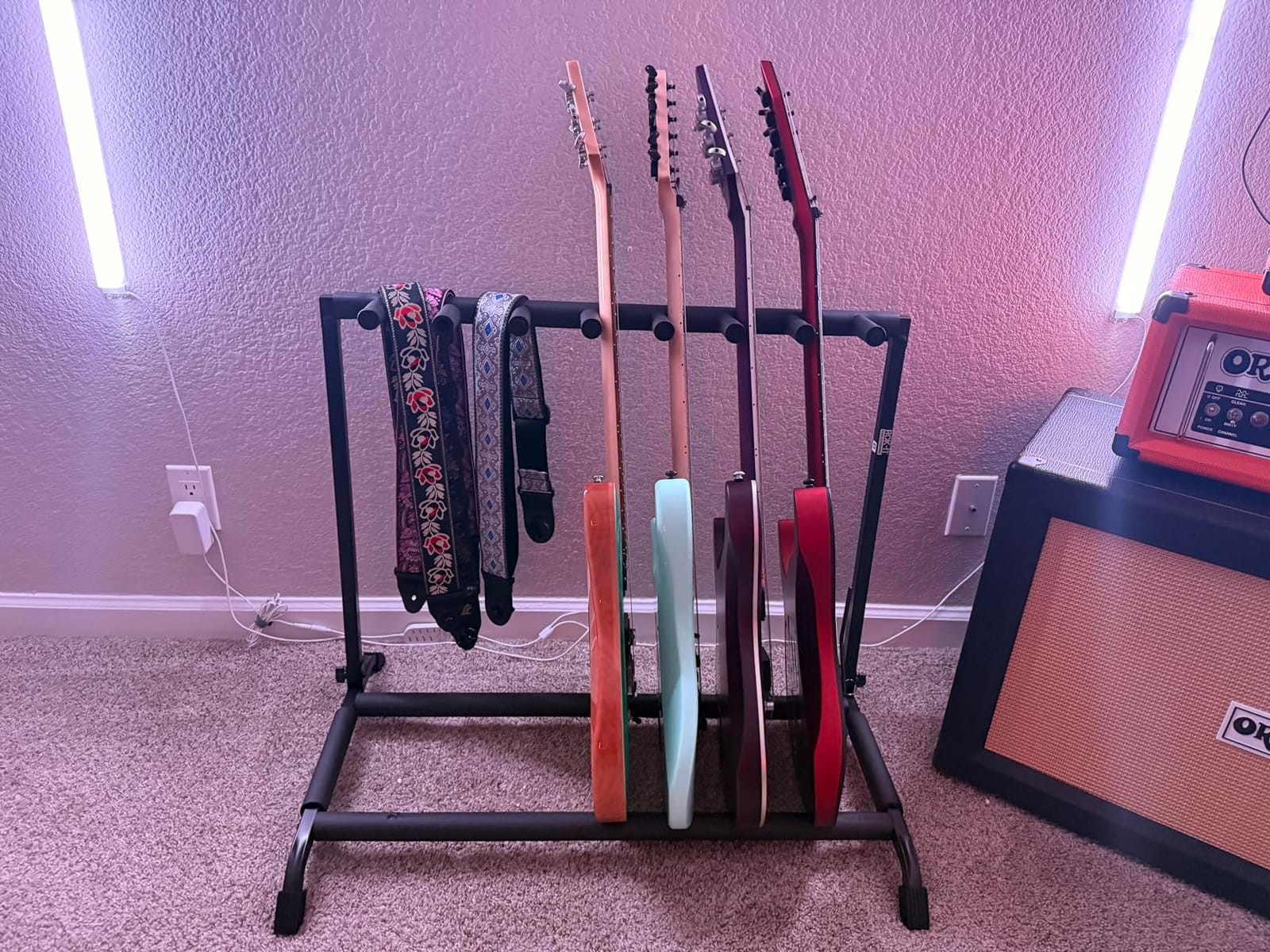 Gator Frameworks Rok-It Folding 3 Guitar Rack Stand (RI-GTR-RACK3) | Fits up to 3 Acoustic, Electric, or Bass Guitars with padded supports and a folding rack that travels and stores easily customer photo 2