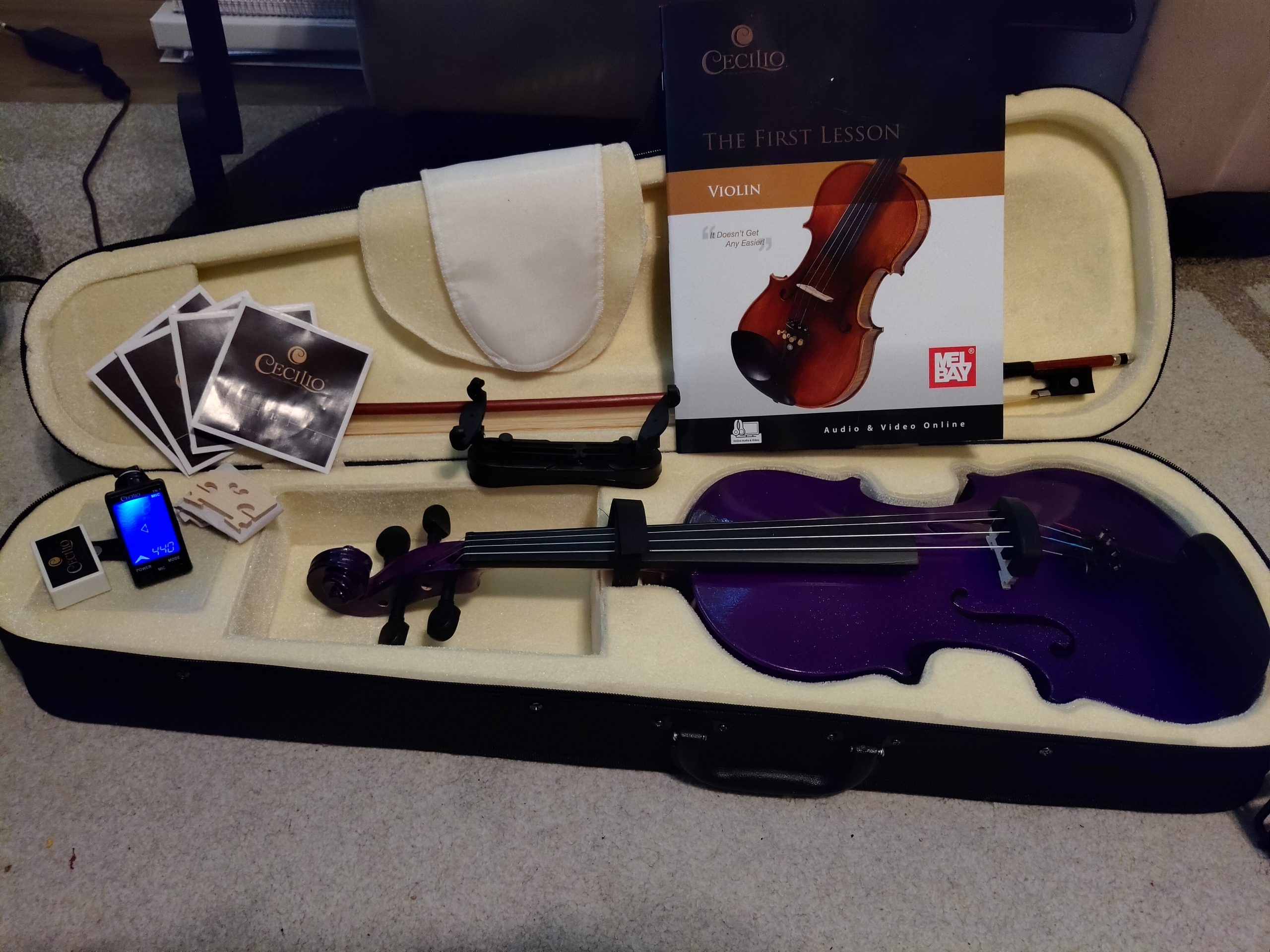 Mendini By Cecilio 1/2 Violin Set For Beginners - Fiddle Solidwood Kit with Hard Case - Acoustic Violin with Bow, Rosin, Tuner, Extra Strings & Bridge, Shoulder Rest and Lesson Book (Satin Antique) customer photo 2