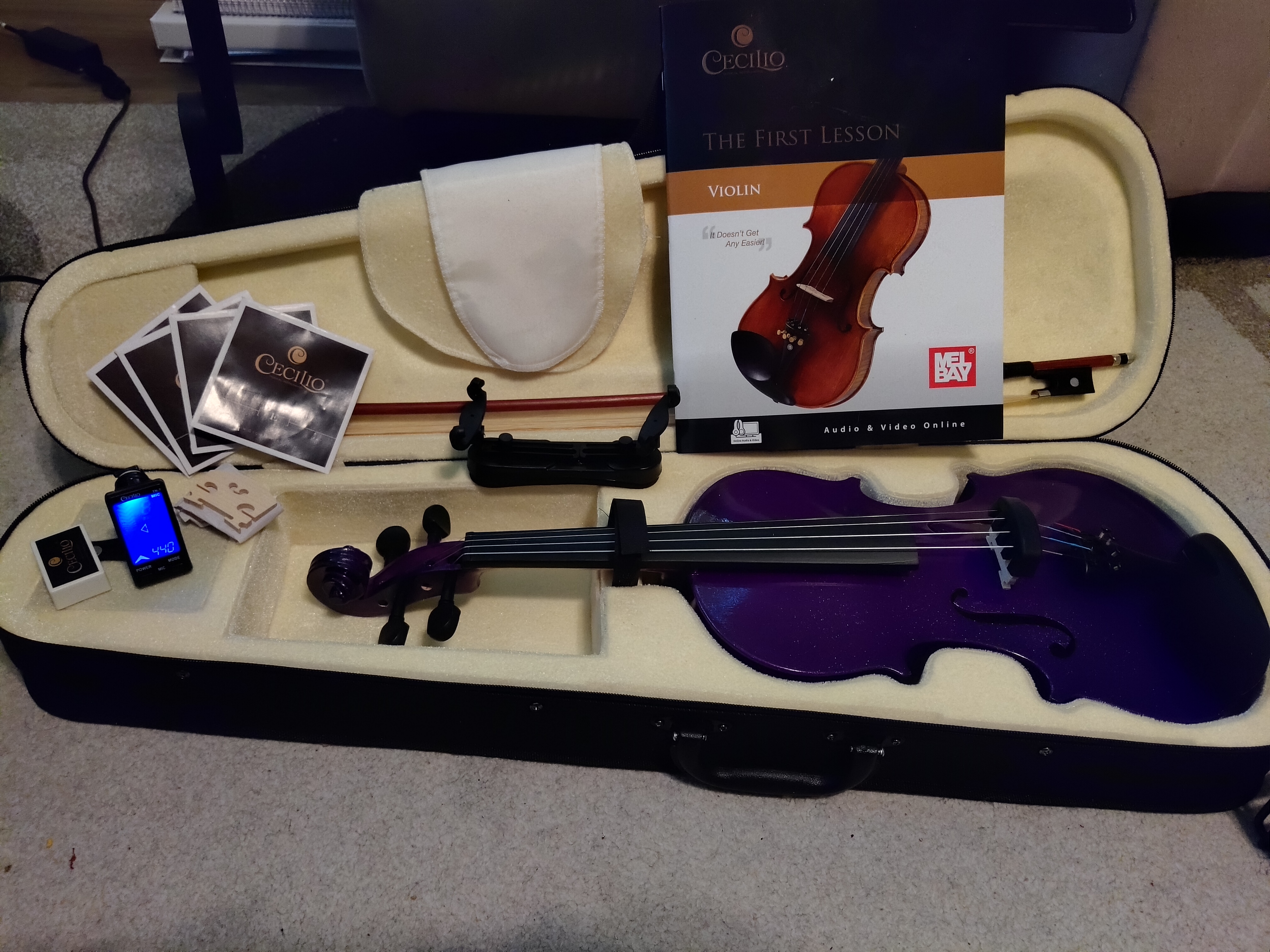Mendini By Cecilio 1/2 Violin Set For Beginners - Fiddle Solidwood Kit with Hard Case - Acoustic Violin with Bow, Rosin, Tuner, Extra Strings & Bridge, Shoulder Rest and Lesson Book (Satin Antique) customer photo 2